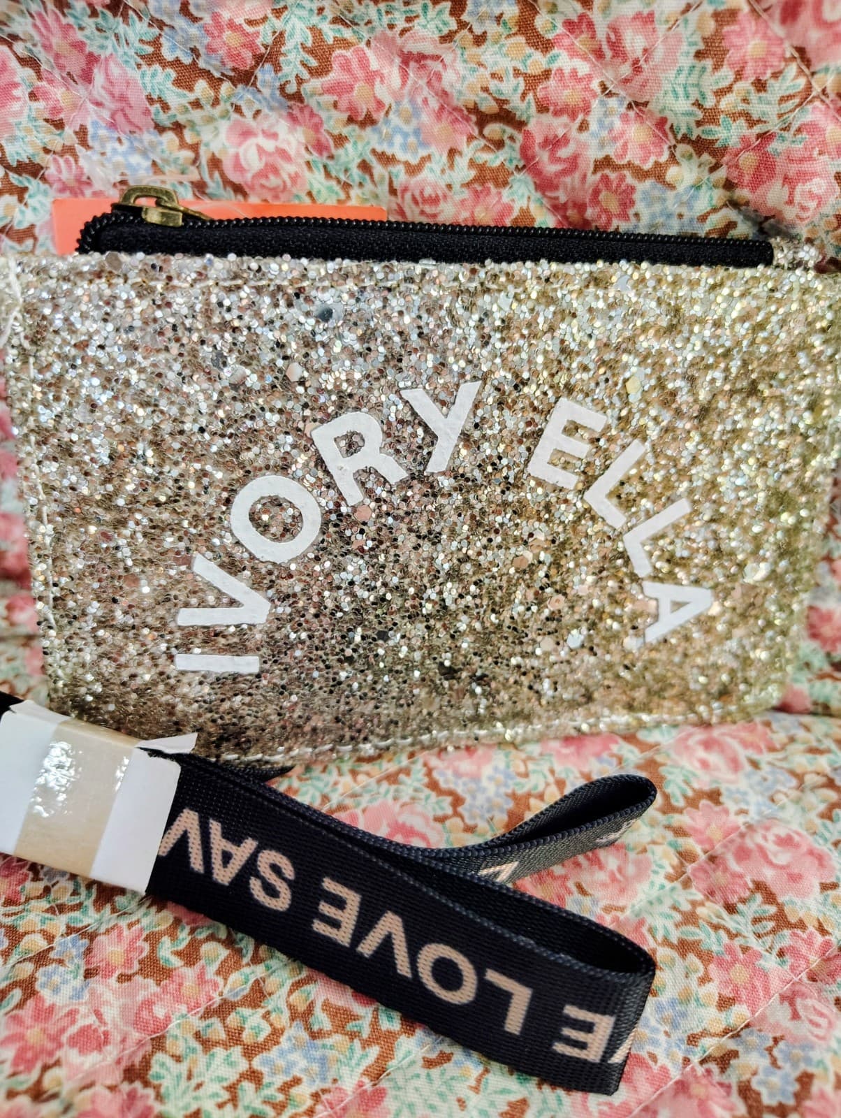 NWT Ivory Ella gold glitter pouch with a black elephant strap - Thumbnail 5