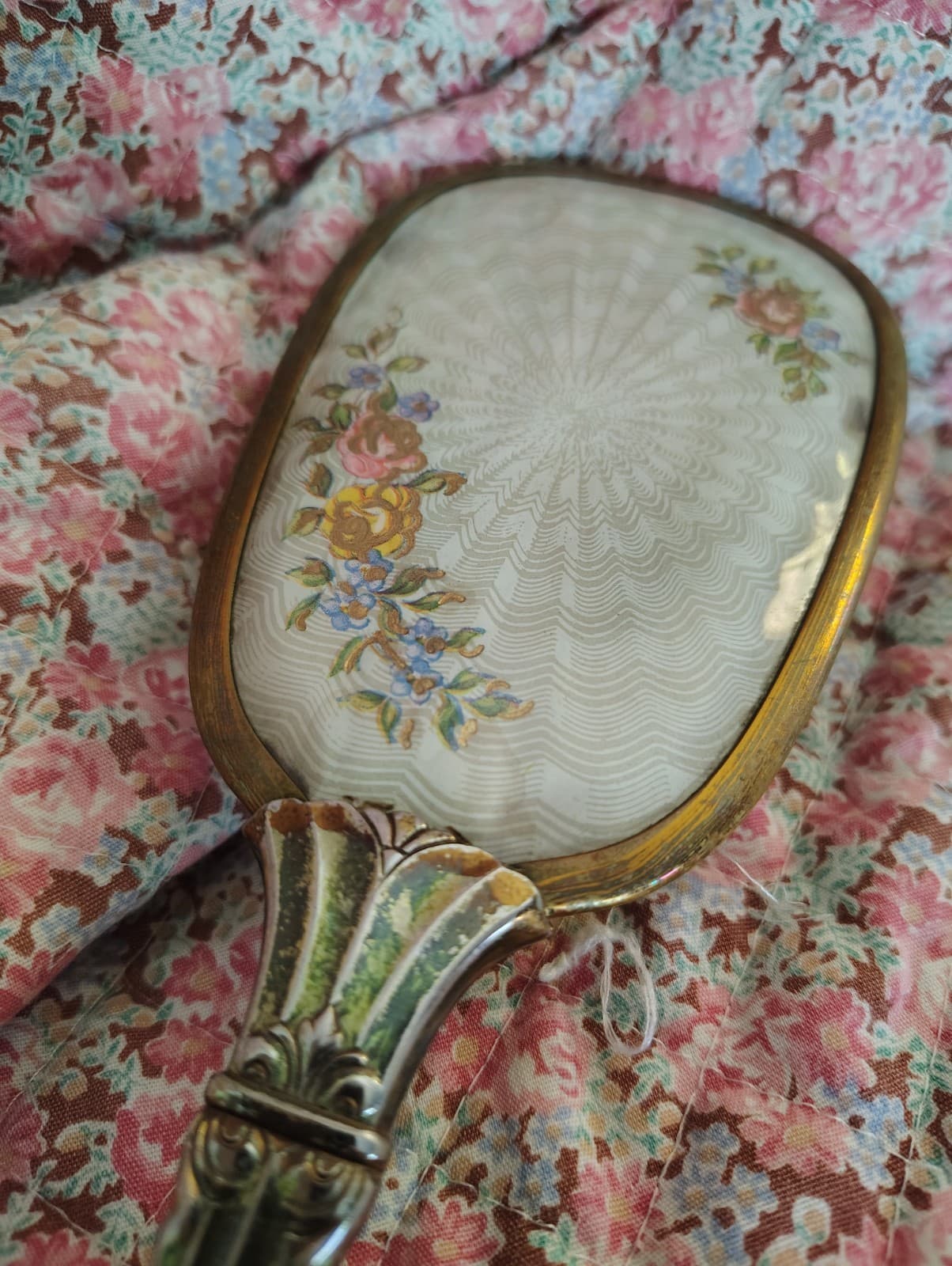 Vintage Gold Tone Floral Vanity Hair Brush Ornate Handle Metal Boudoir Decor - Thumbnail 2