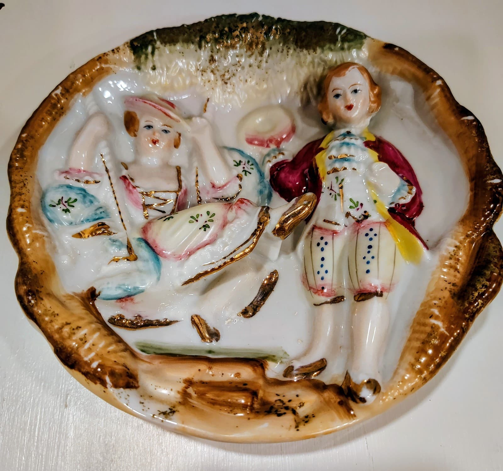 Vintage BETSON Regency Wall Plaque Bisque Courting Couple on a Swing Japan EUC - Thumbnail 6