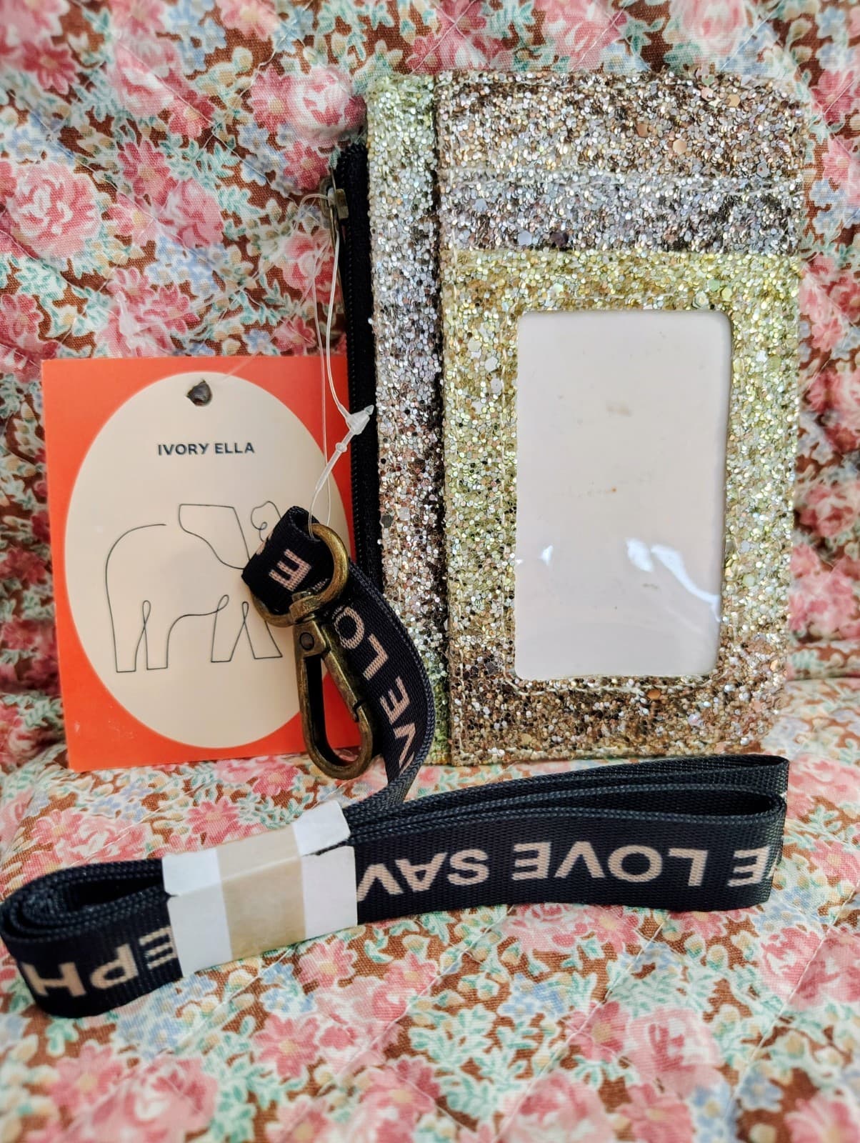 NWT Ivory Ella gold glitter pouch with a black elephant strap - Thumbnail 3