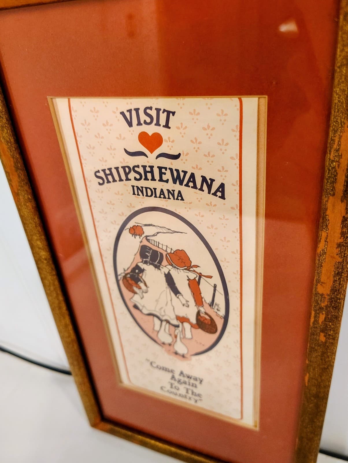 Vintage Framed Amish Girls "Visit Shipshewana" Indiana Print - Thumbnail 2