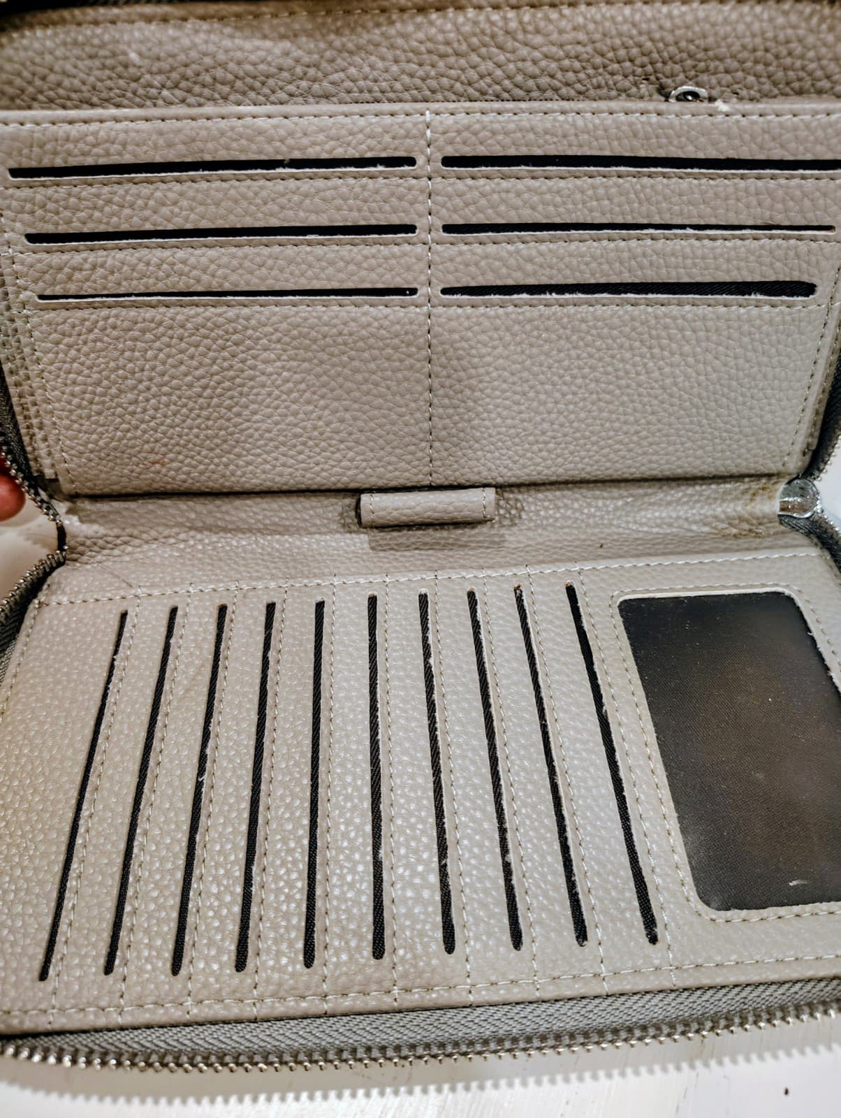Gray Pebbled Faux Leather Organizer, Zip Around - Thumbnail 4