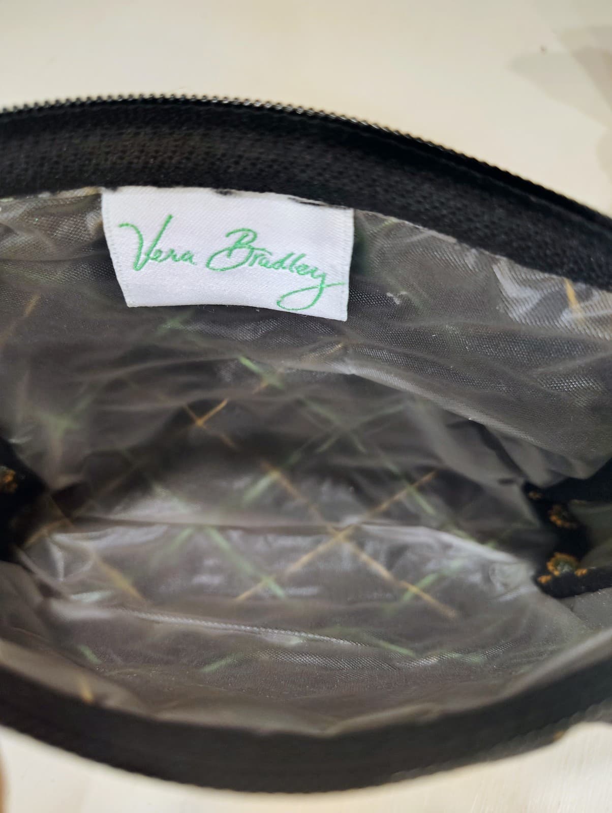 Vera Bradley Retired Rare Vibrant Black Floral Trim Zip Makeup Bag Lined EUC - Thumbnail 9
