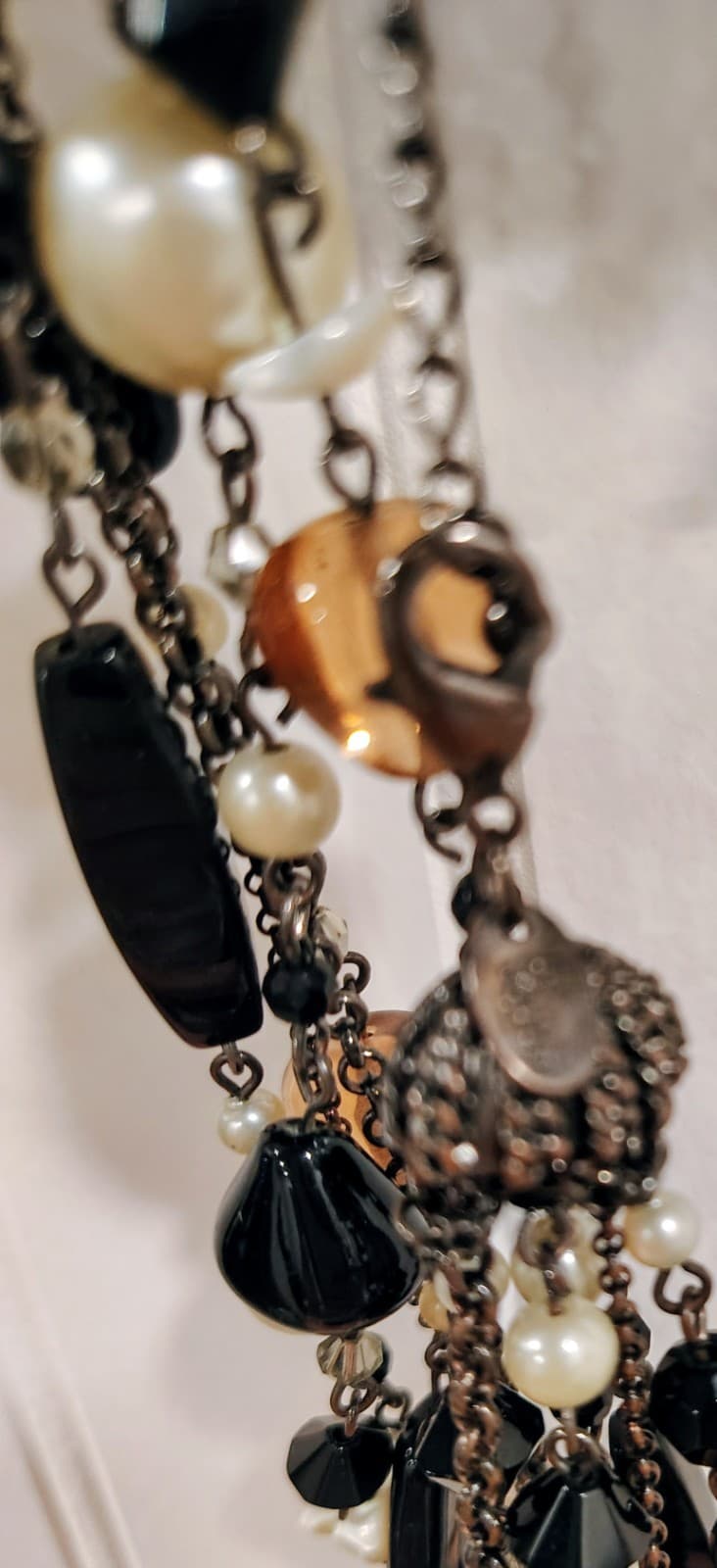 Lia Sophia Necklace Multi 6 Strand Black Amber Glass Faux Pearl - Thumbnail 7