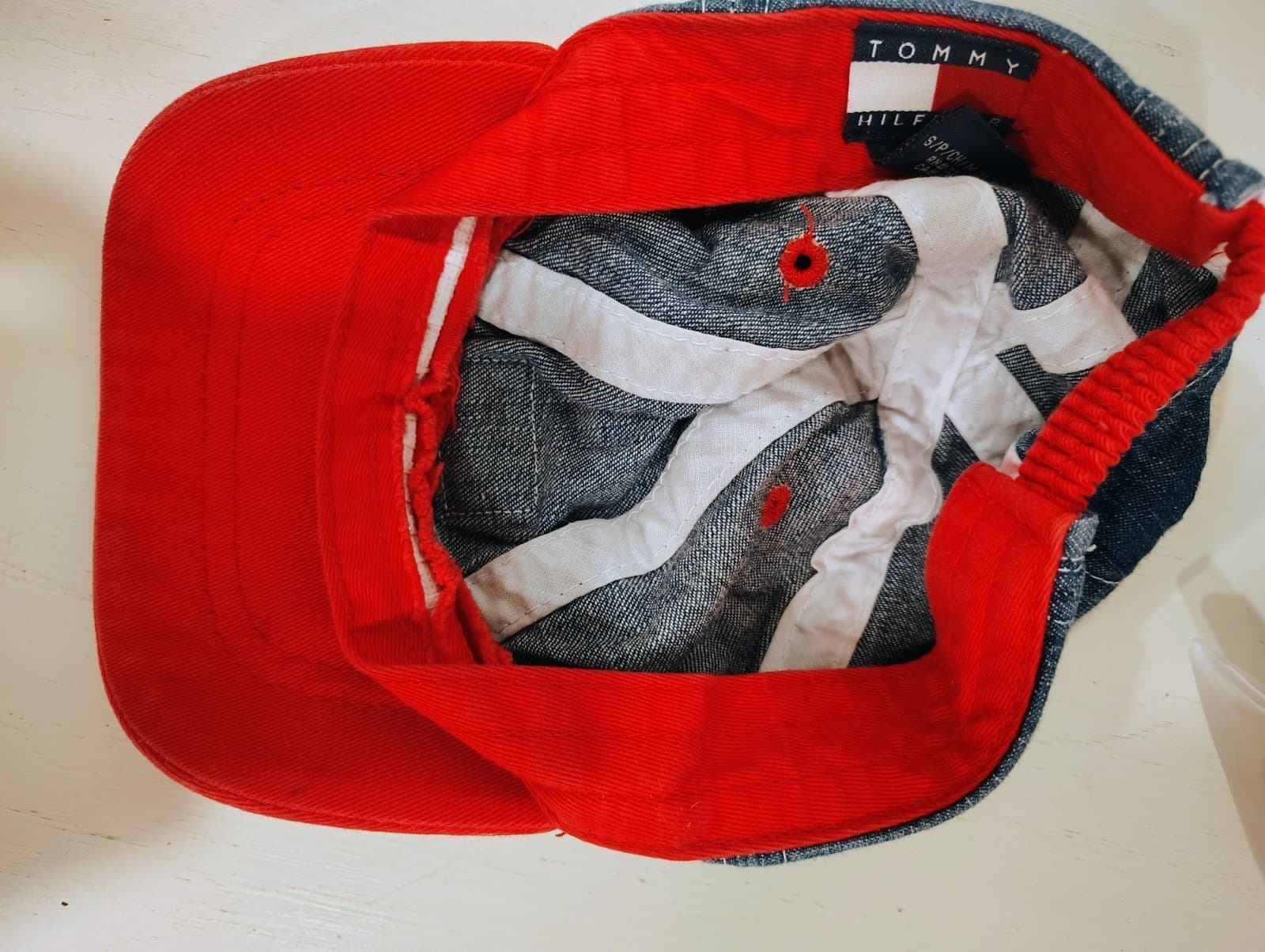 Vintage 1990s TOMMY HILFIGER Blue/Red Denim Cap For Infant/Toddler Hat EUC - Thumbnail 3