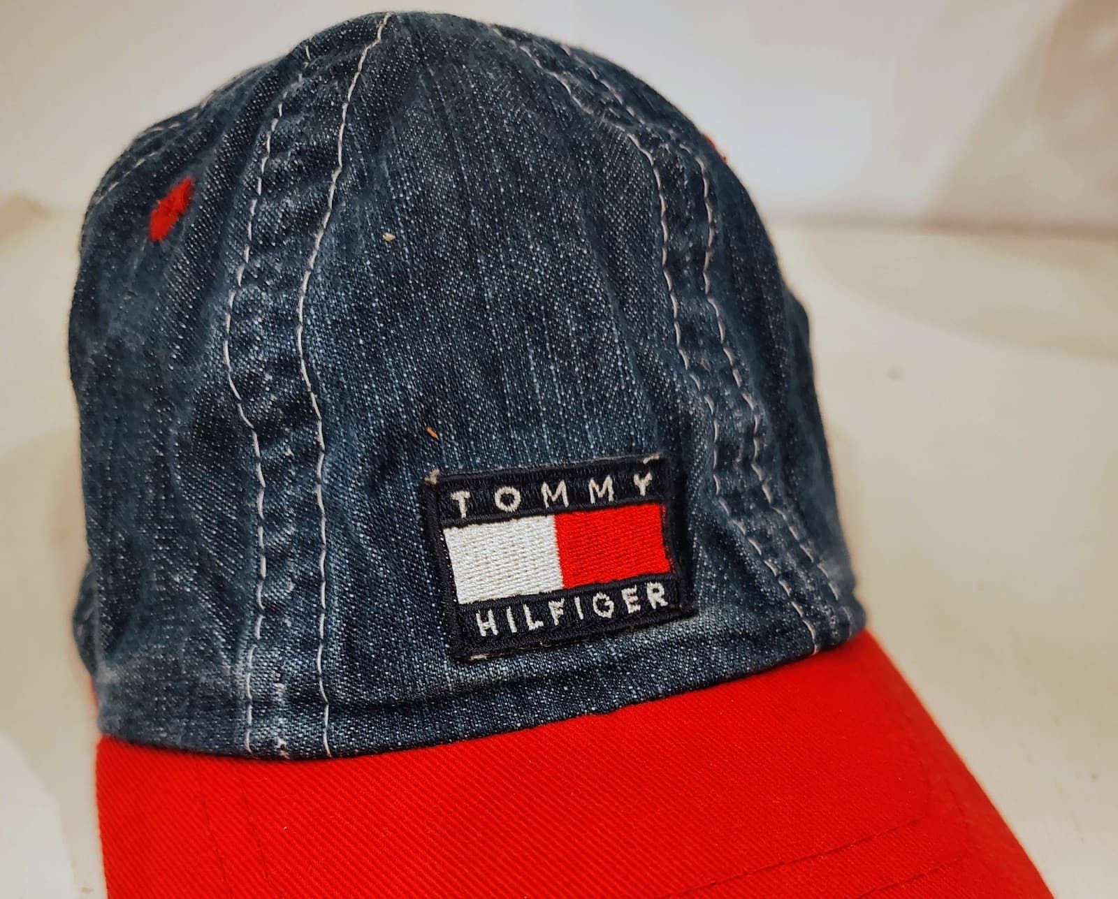 Vintage 1990s TOMMY HILFIGER Blue/Red Denim Cap For Infant/Toddler Hat EUC - Thumbnail 2
