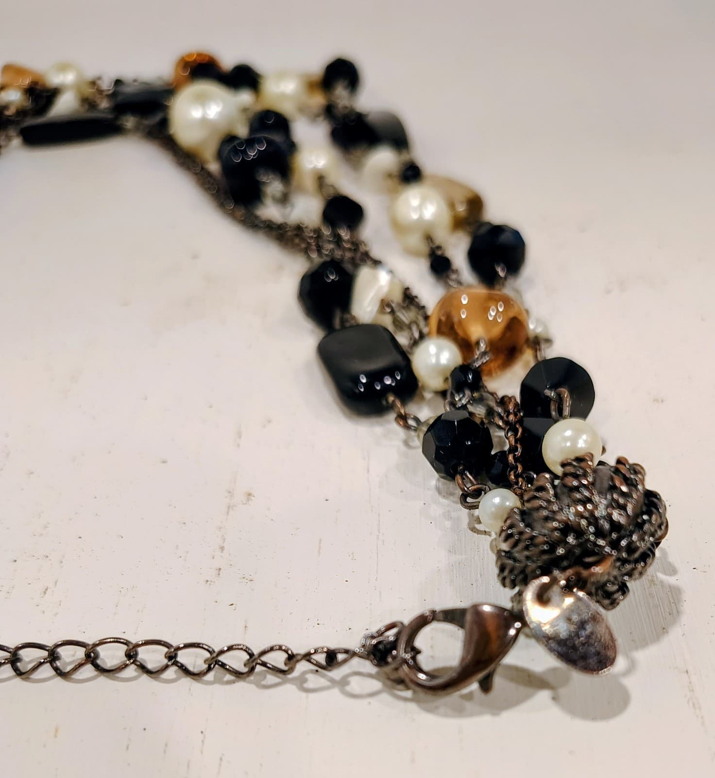 Lia Sophia Necklace Multi 6 Strand Black Amber Glass Faux Pearl - Thumbnail 8