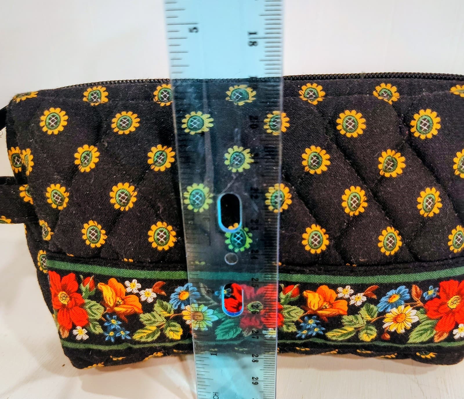 Vera Bradley Retired Rare Vibrant Black Floral Trim Zip Makeup Bag Lined EUC - Thumbnail 7