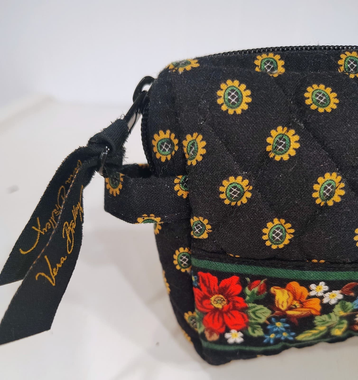 Vera Bradley Retired Rare Vibrant Black Floral Trim Zip Makeup Bag Lined EUC - Thumbnail 2