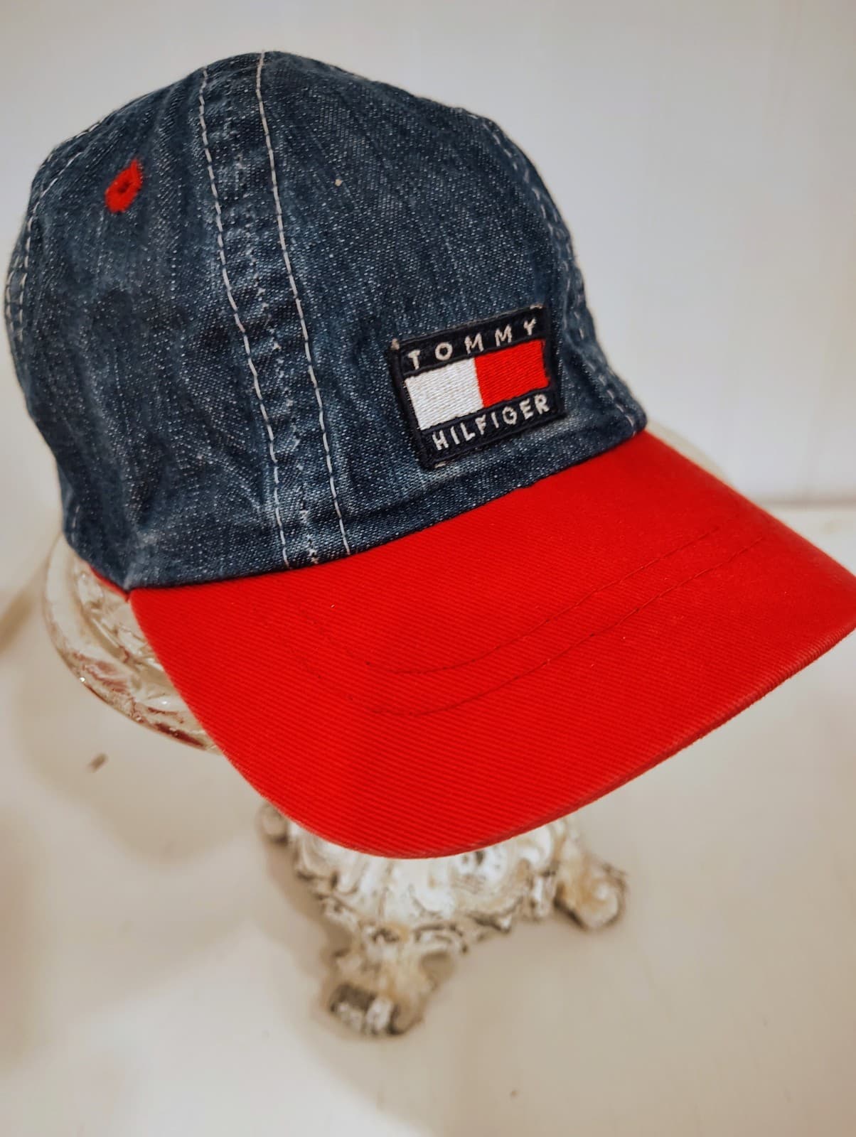 Vintage 1990s TOMMY HILFIGER Blue/Red Denim Cap For Infant/Toddler Hat EUC - Thumbnail 6