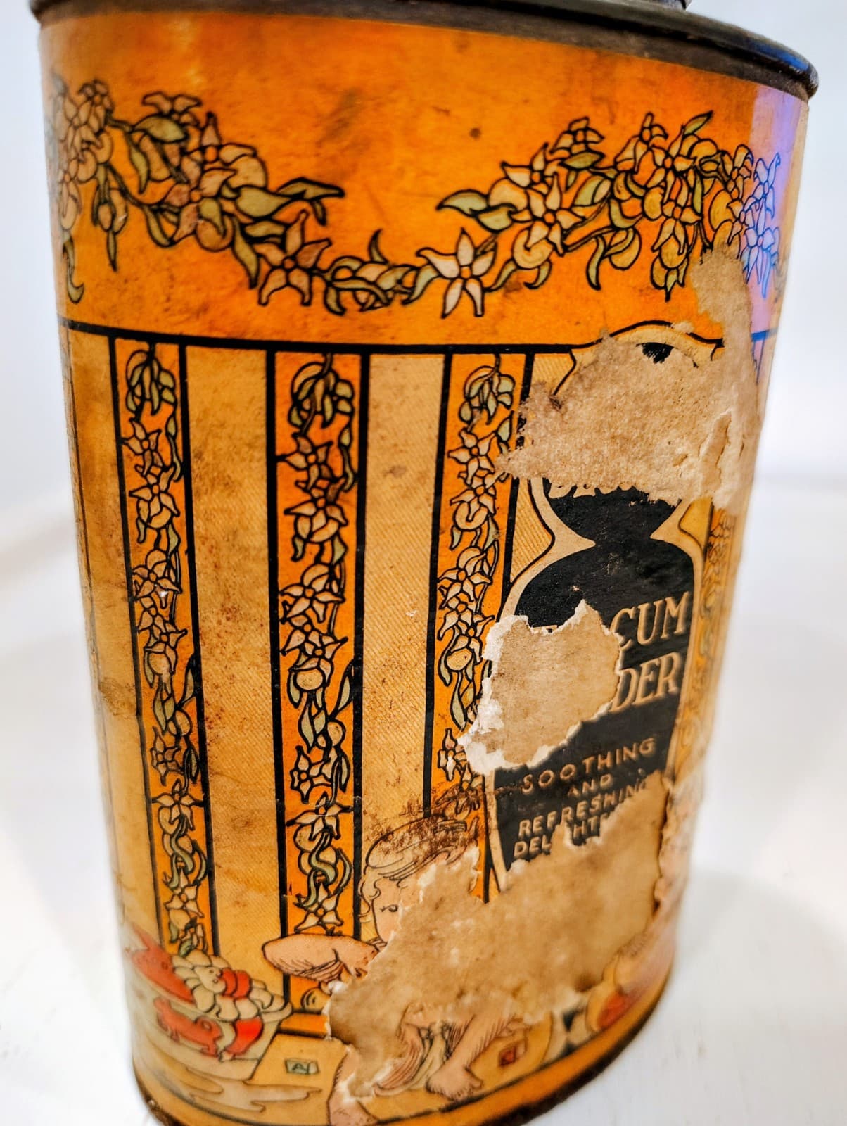 Vintage 1910-1920 Orange Blossom Talcum Powder Oval FULL Tin - Thumbnail 3