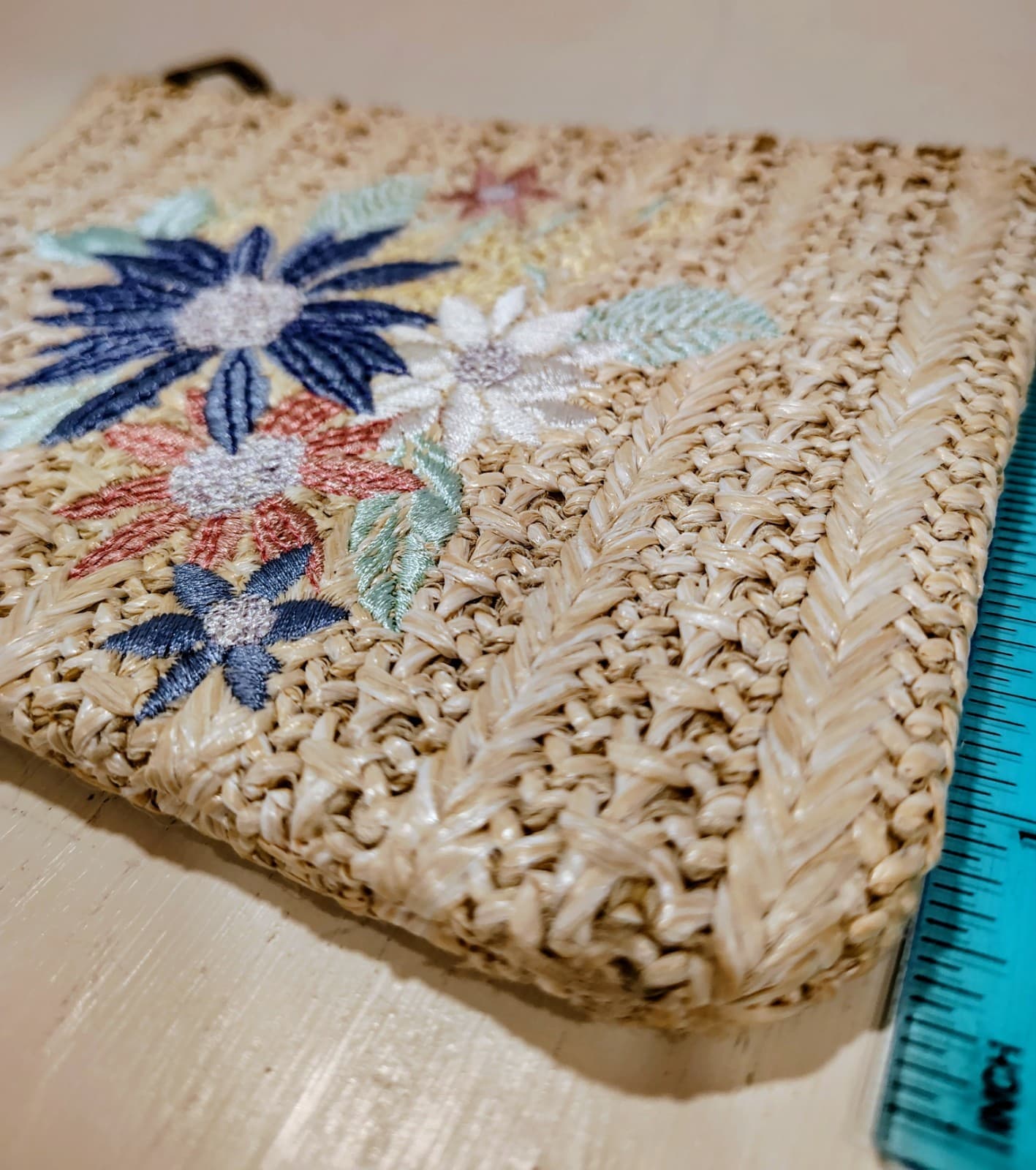 Sakroots Woven Straw Floral Embroidered Clutch Makeup Bag Pouch - Thumbnail 10