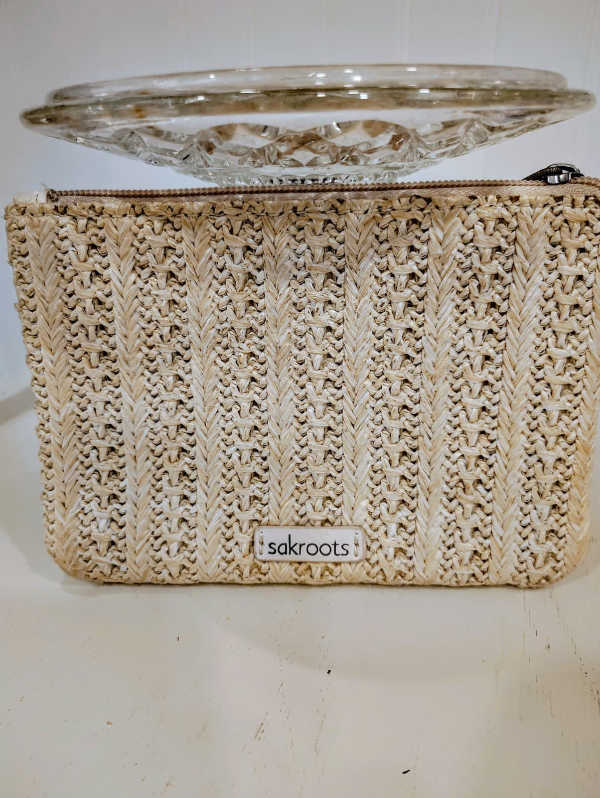 Sakroots Woven Straw Floral Embroidered Clutch Makeup Bag Pouch - Thumbnail 2