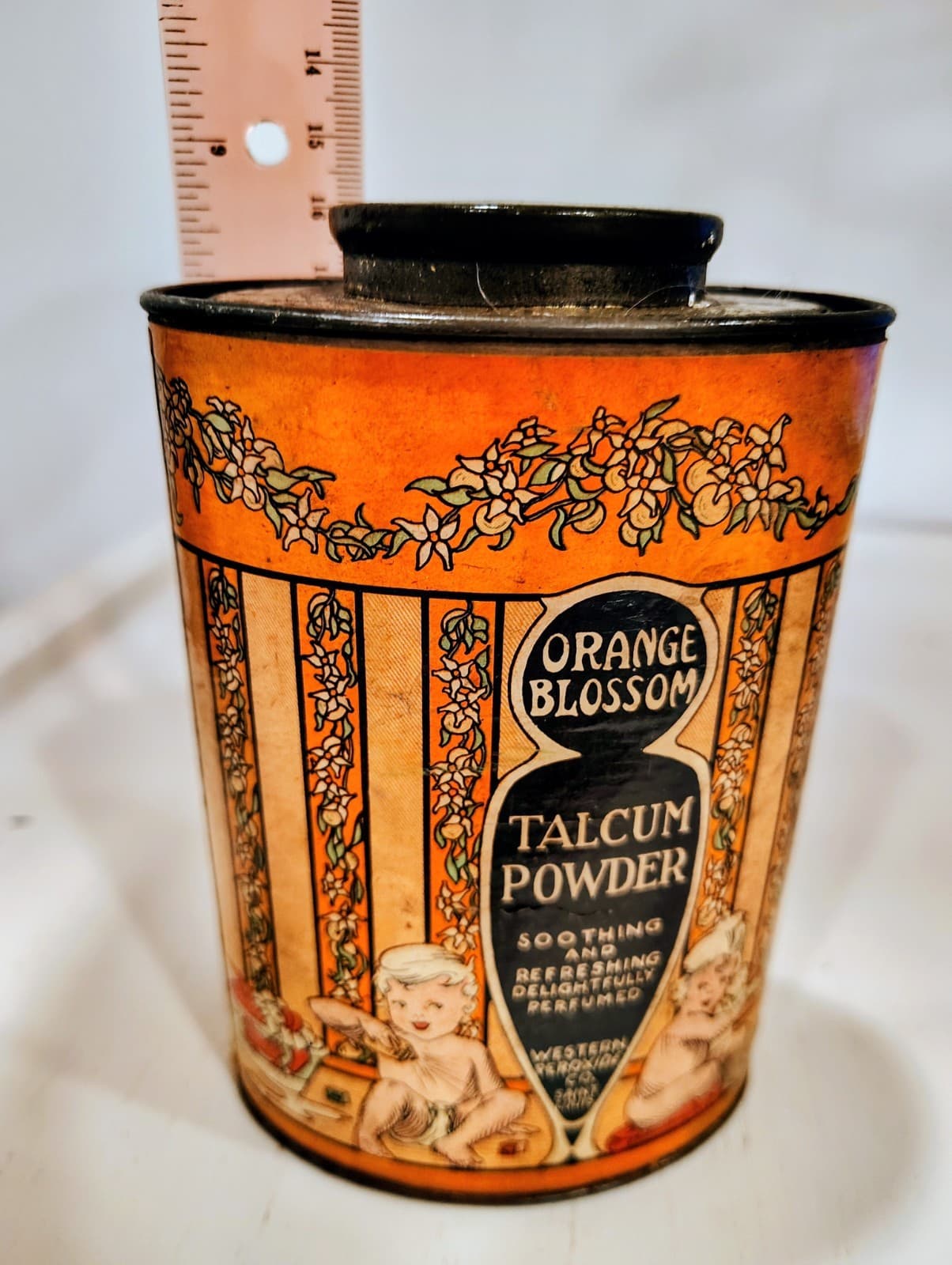 Vintage 1910-1920 Orange Blossom Talcum Powder Oval FULL Tin - Thumbnail 8