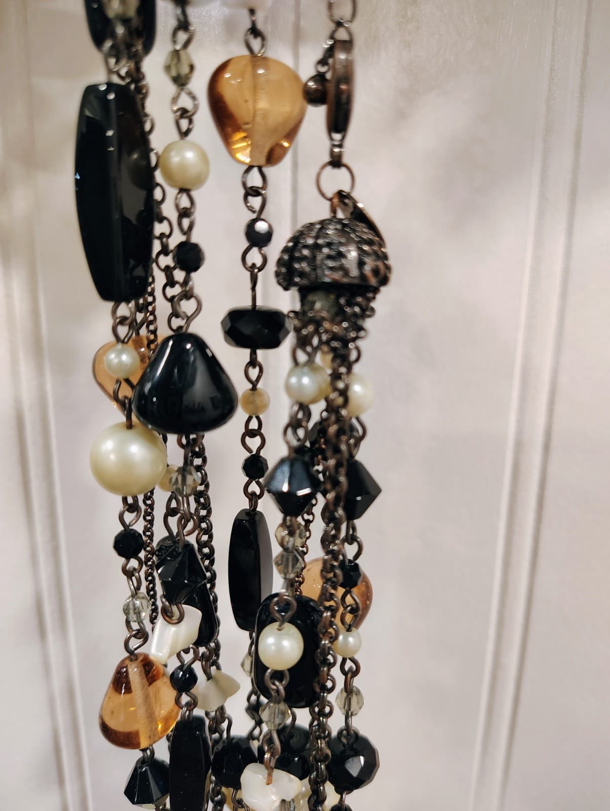 Lia Sophia Necklace Multi 6 Strand Black Amber Glass Faux Pearl - Thumbnail 9