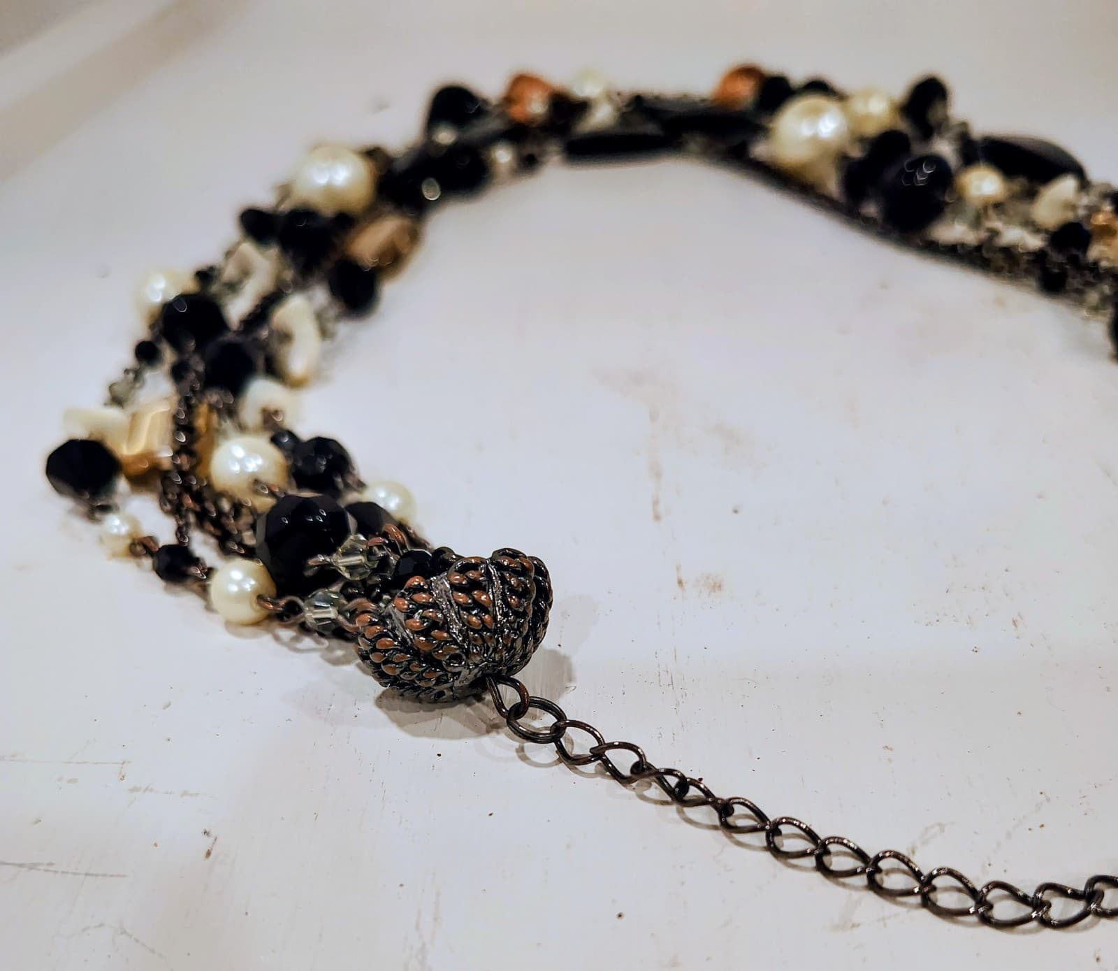 Lia Sophia Necklace Multi 6 Strand Black Amber Glass Faux Pearl - Thumbnail 5