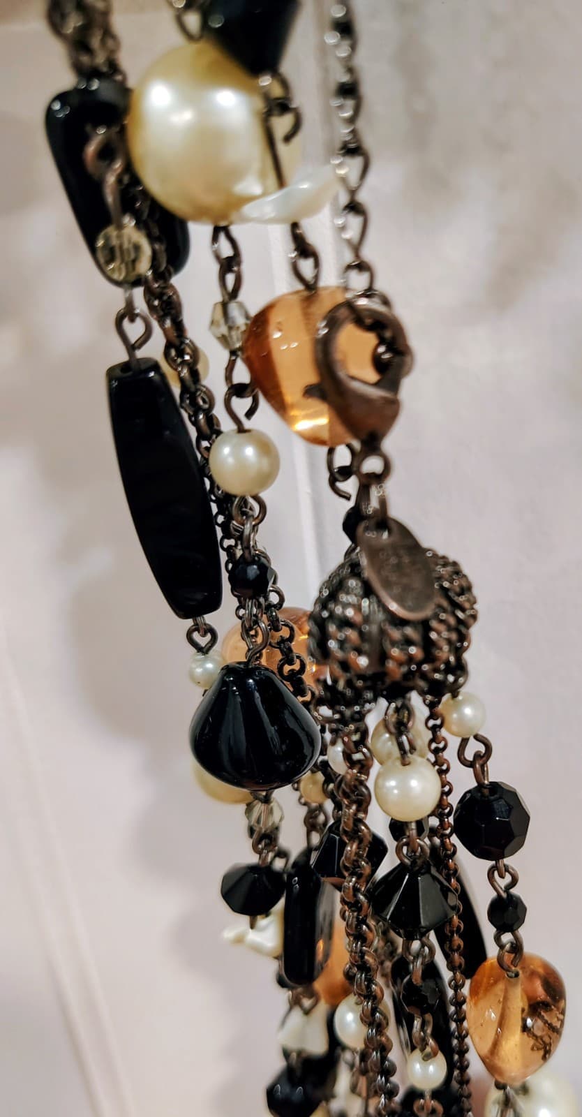 Lia Sophia Necklace Multi 6 Strand Black Amber Glass Faux Pearl - Thumbnail 6