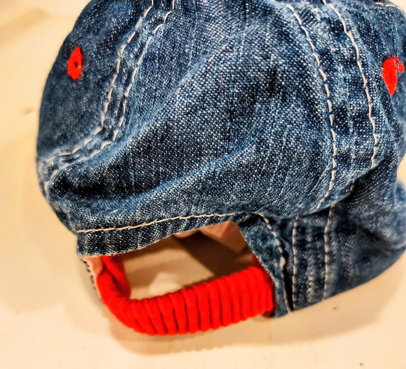 Vintage 1990s TOMMY HILFIGER Blue/Red Denim Cap For Infant/Toddler Hat EUC - Thumbnail 5
