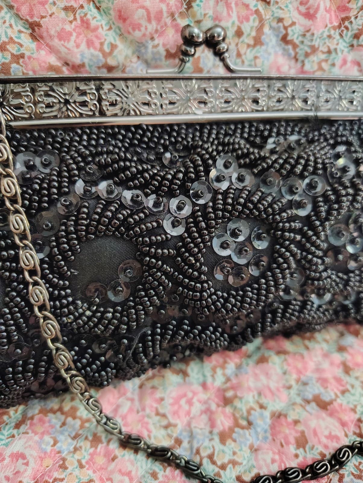 Jessica McClintock Black Sequin Formal Evening Clutch Bag Chain - Thumbnail 9