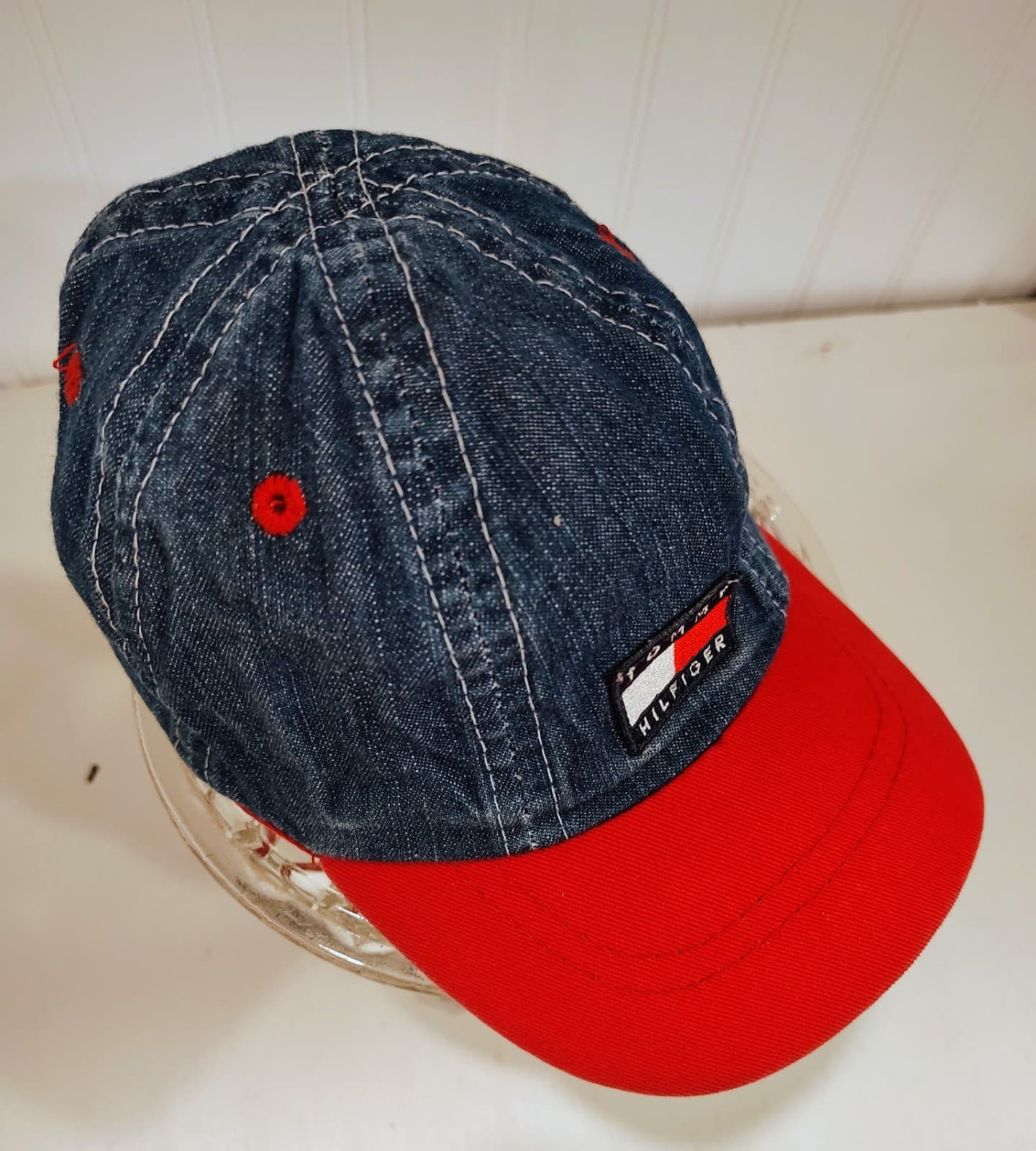 Vintage 1990s TOMMY HILFIGER Blue/Red Denim Cap For Infant/Toddler Hat EUC - Thumbnail 7