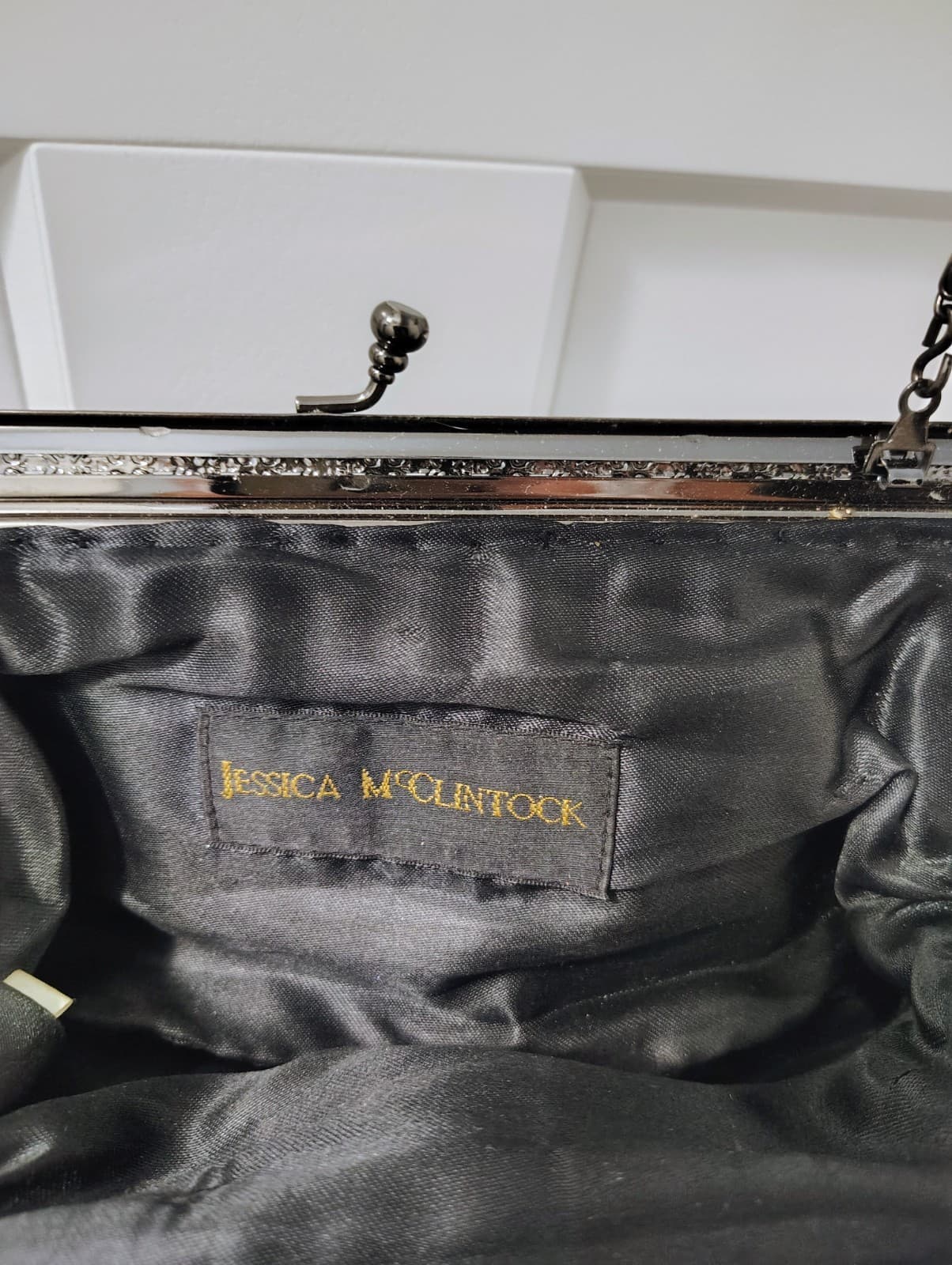 Jessica McClintock Black Sequin Formal Evening Clutch Bag Chain - Thumbnail 5