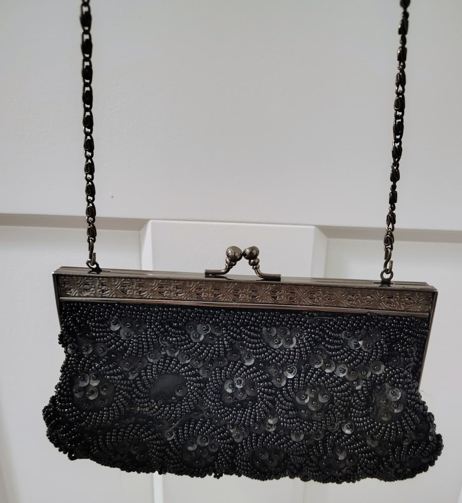 Jessica McClintock Black Sequin Formal Evening Clutch Bag Chain - Thumbnail 3