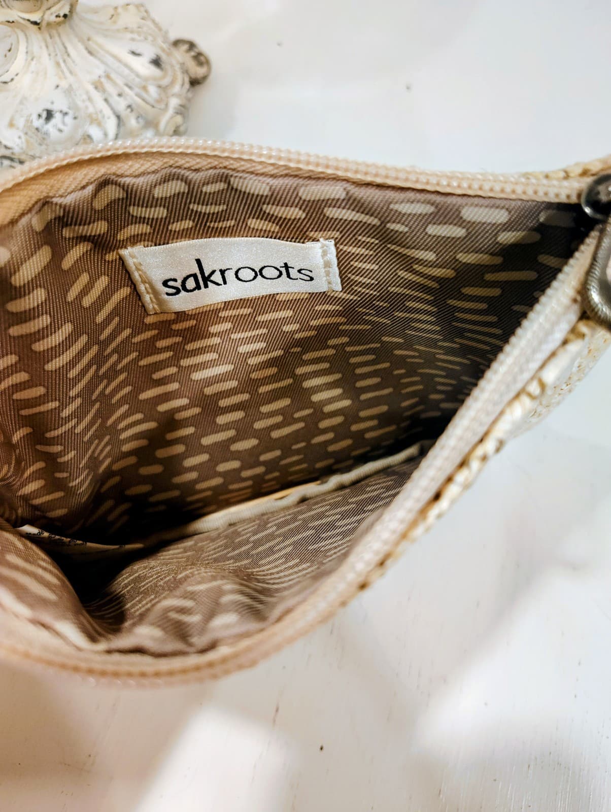 Sakroots Woven Straw Floral Embroidered Clutch Makeup Bag Pouch - Thumbnail 7