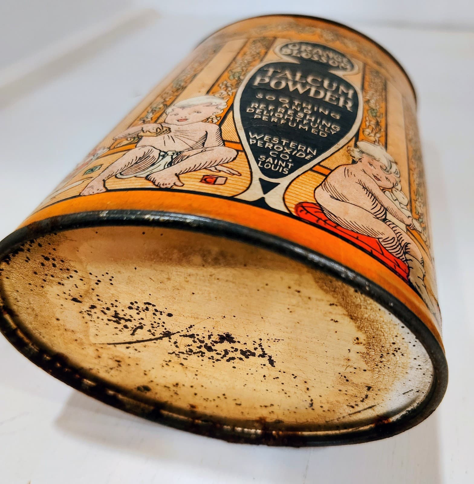 Vintage 1910-1920 Orange Blossom Talcum Powder Oval FULL Tin - Thumbnail 7