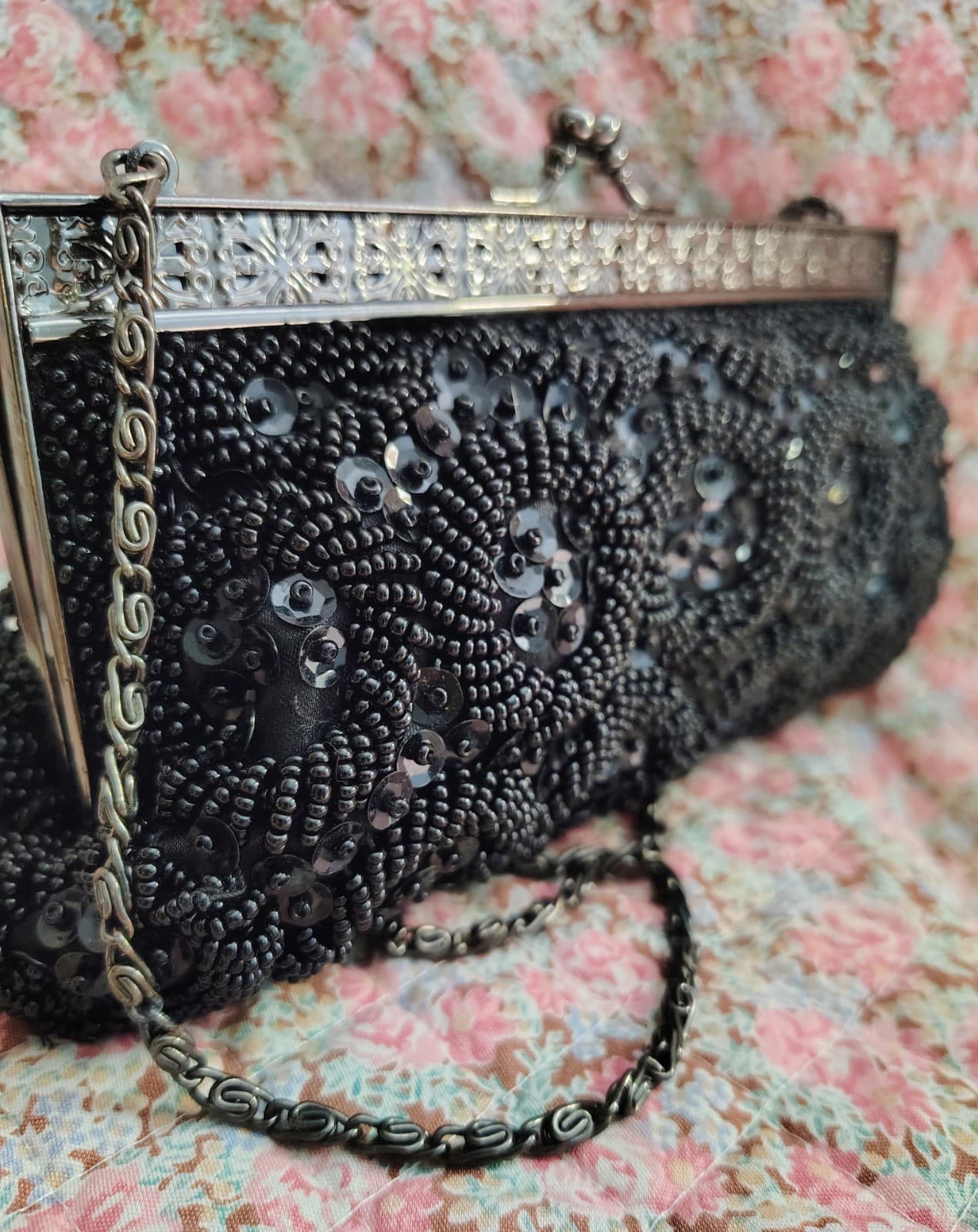 Jessica McClintock Black Sequin Formal Evening Clutch Bag Chain - Thumbnail 13