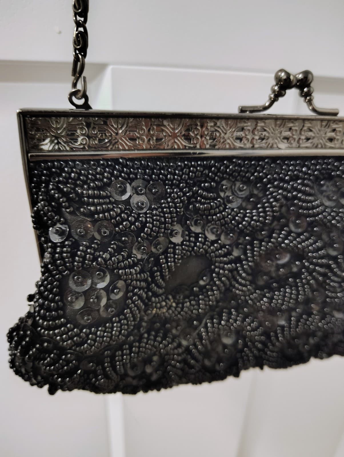 Jessica McClintock Black Sequin Formal Evening Clutch Bag Chain
