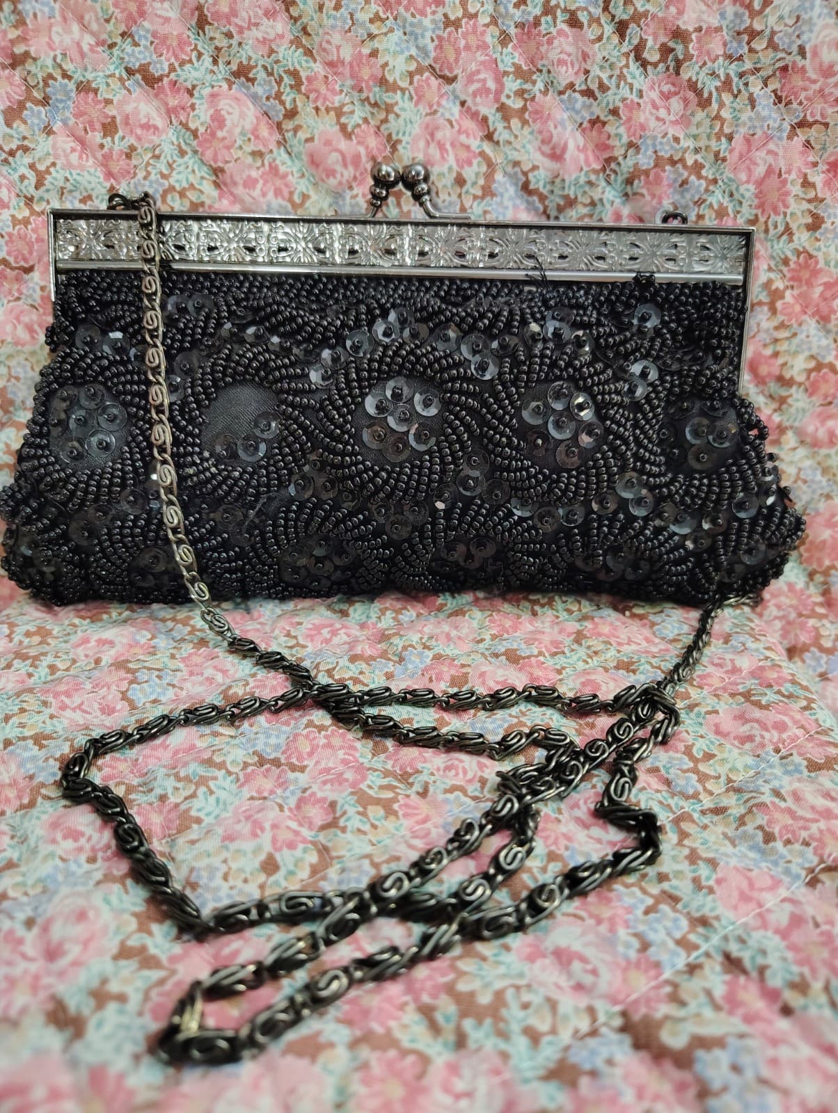 Jessica McClintock Black Sequin Formal Evening Clutch Bag Chain - Thumbnail 7
