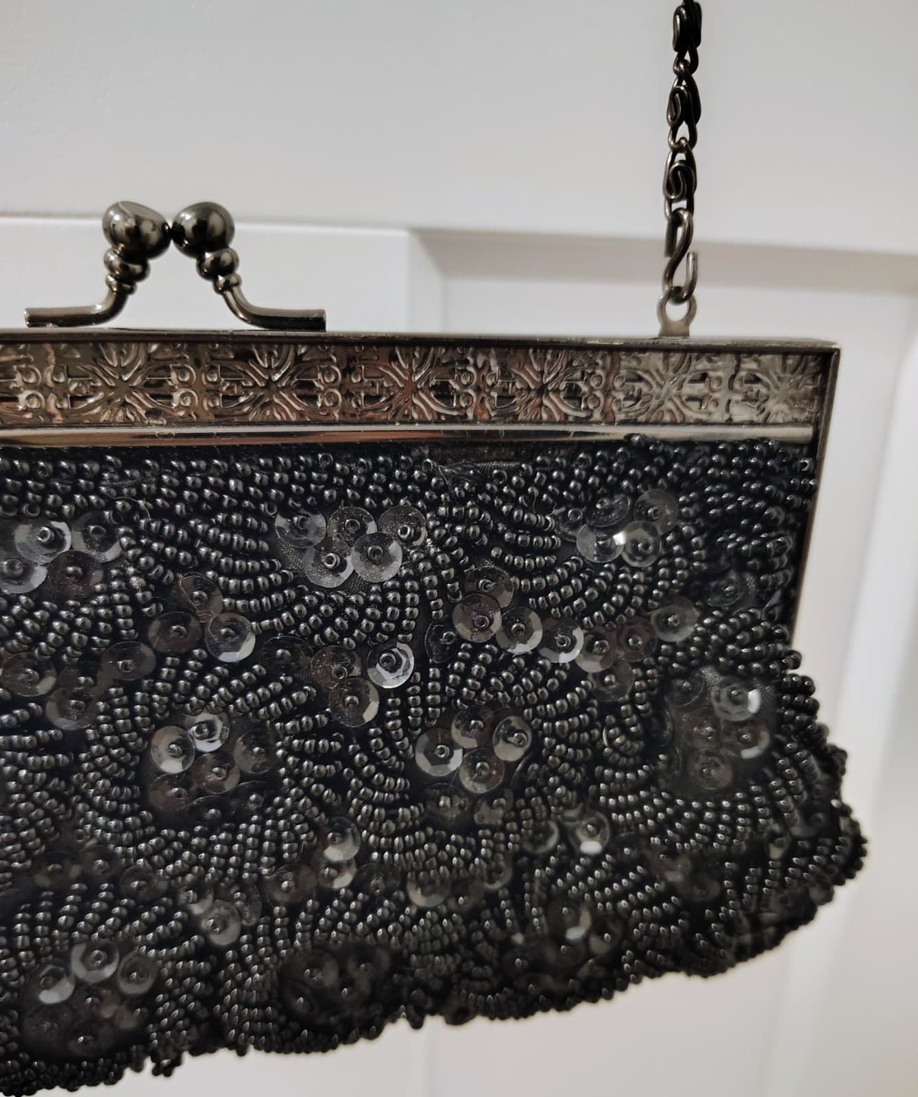 Jessica McClintock Black Sequin Formal Evening Clutch Bag Chain - Thumbnail 6
