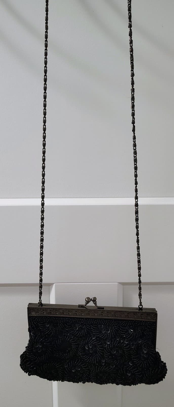 Jessica McClintock Black Sequin Formal Evening Clutch Bag Chain - Thumbnail 2