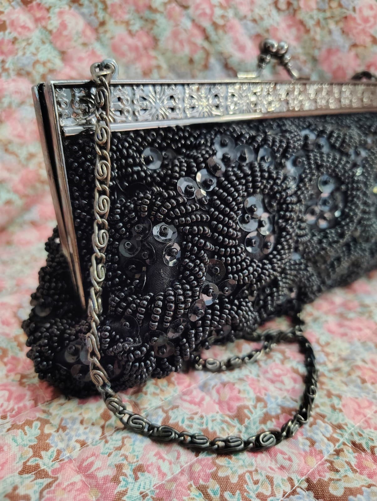 Jessica McClintock Black Sequin Formal Evening Clutch Bag Chain - Thumbnail 14