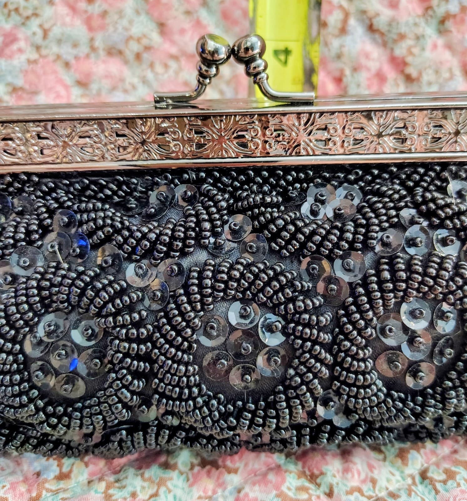 Jessica McClintock Black Sequin Formal Evening Clutch Bag Chain - Thumbnail 18