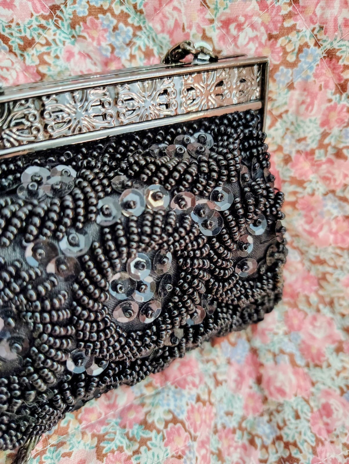 Jessica McClintock Black Sequin Formal Evening Clutch Bag Chain - Thumbnail 16