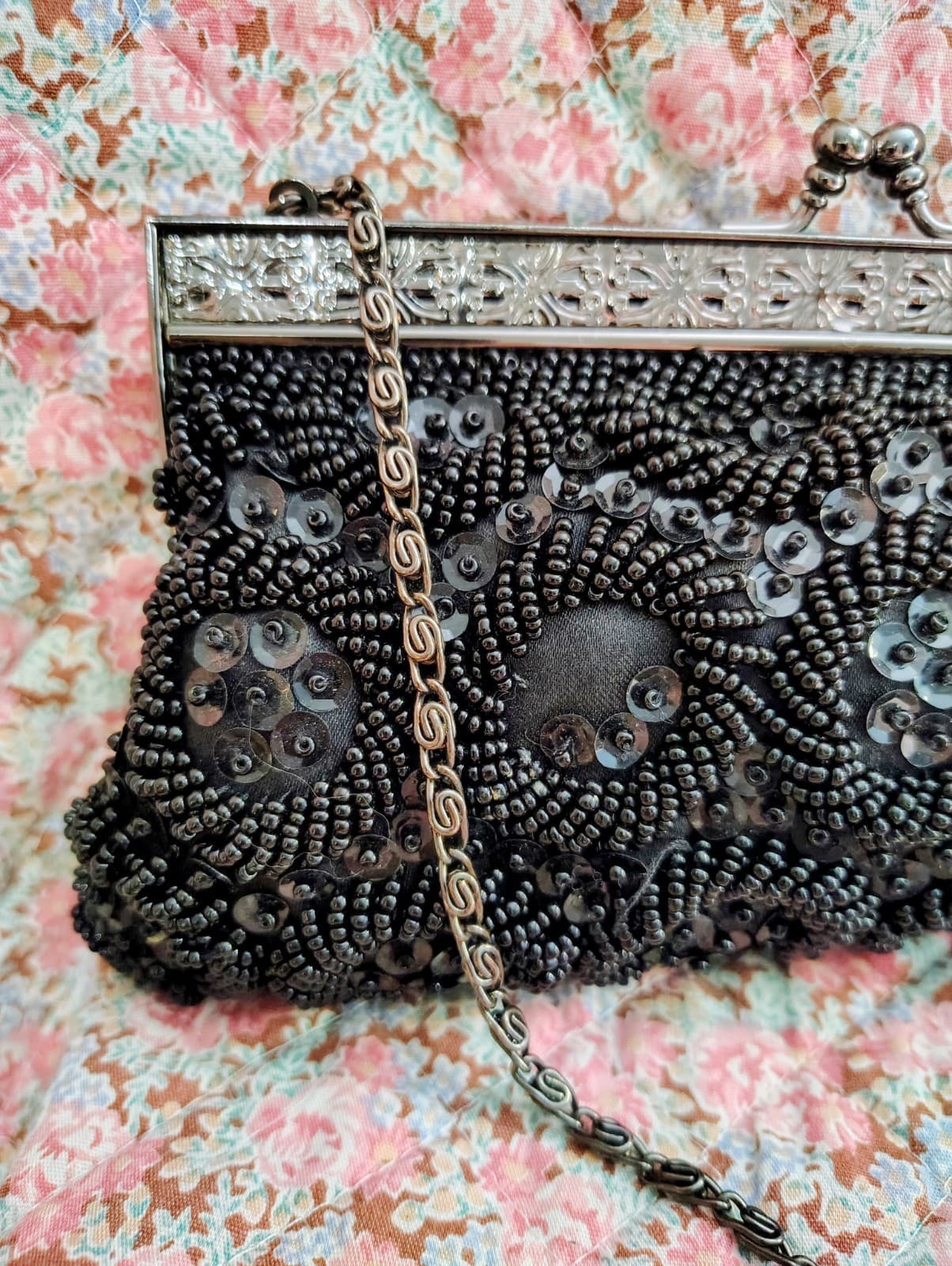 Jessica McClintock Black Sequin Formal Evening Clutch Bag Chain - Thumbnail 8