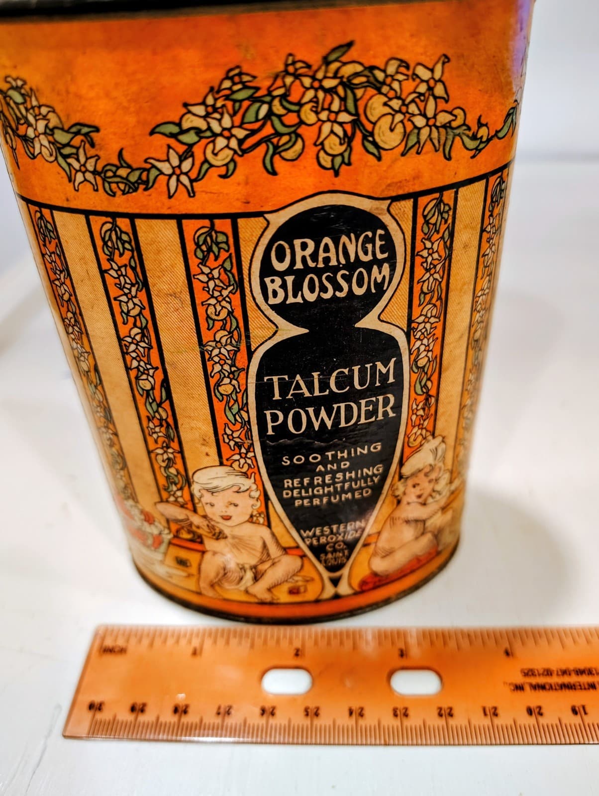 Vintage 1910-1920 Orange Blossom Talcum Powder Oval FULL Tin - Thumbnail 9