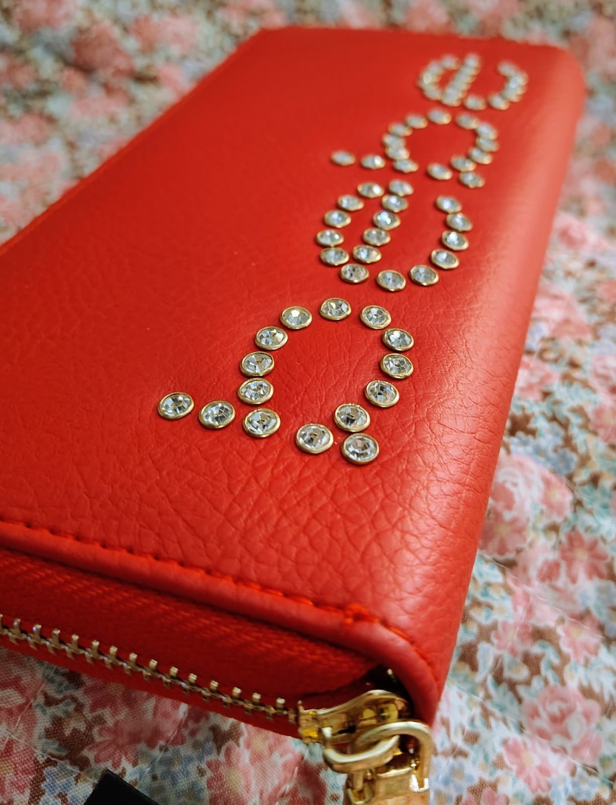 Bebe WALLET (New/NWT) "Jetta" RED Long ZIP AROUND Vegan Leather RHINESTONE STUD - Thumbnail 5