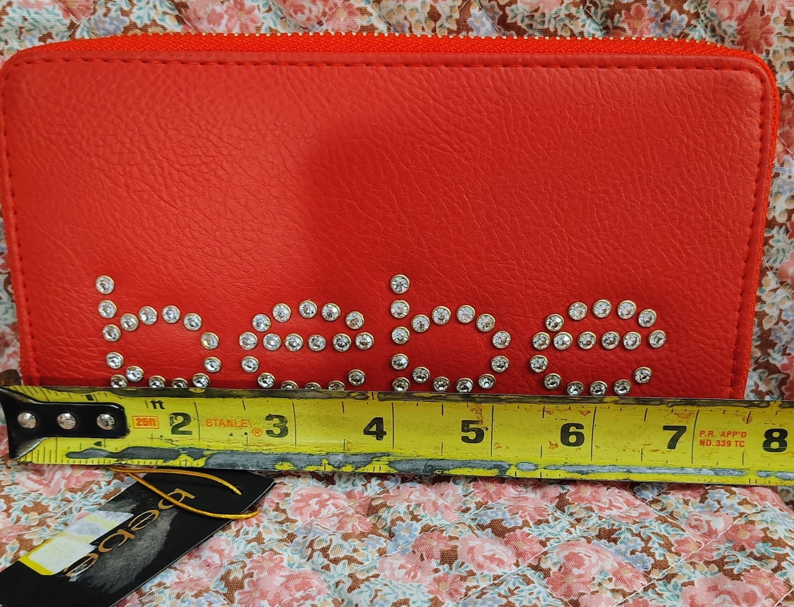 Bebe WALLET (New/NWT) "Jetta" RED Long ZIP AROUND Vegan Leather RHINESTONE STUD - Thumbnail 10