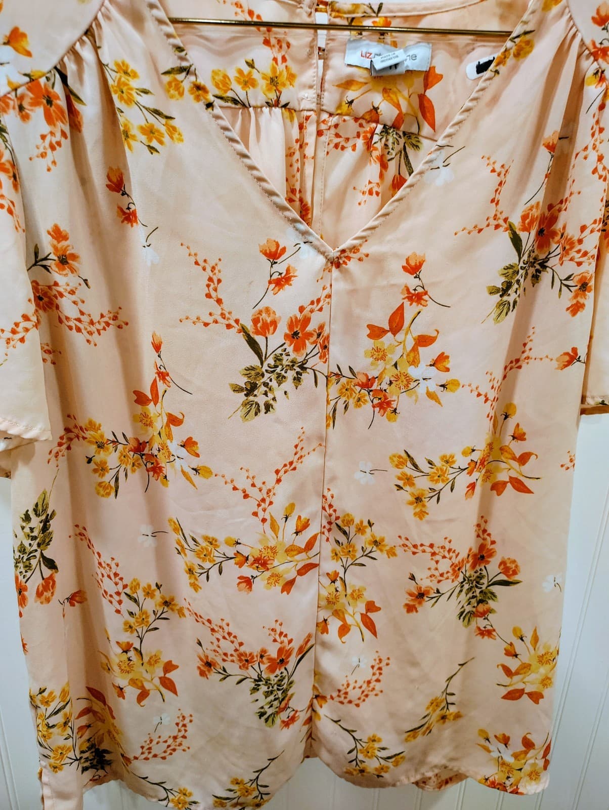 Liz Claiborne Blouse Womens XL Floral Short Sleeve Lightweight - Thumbnail 2