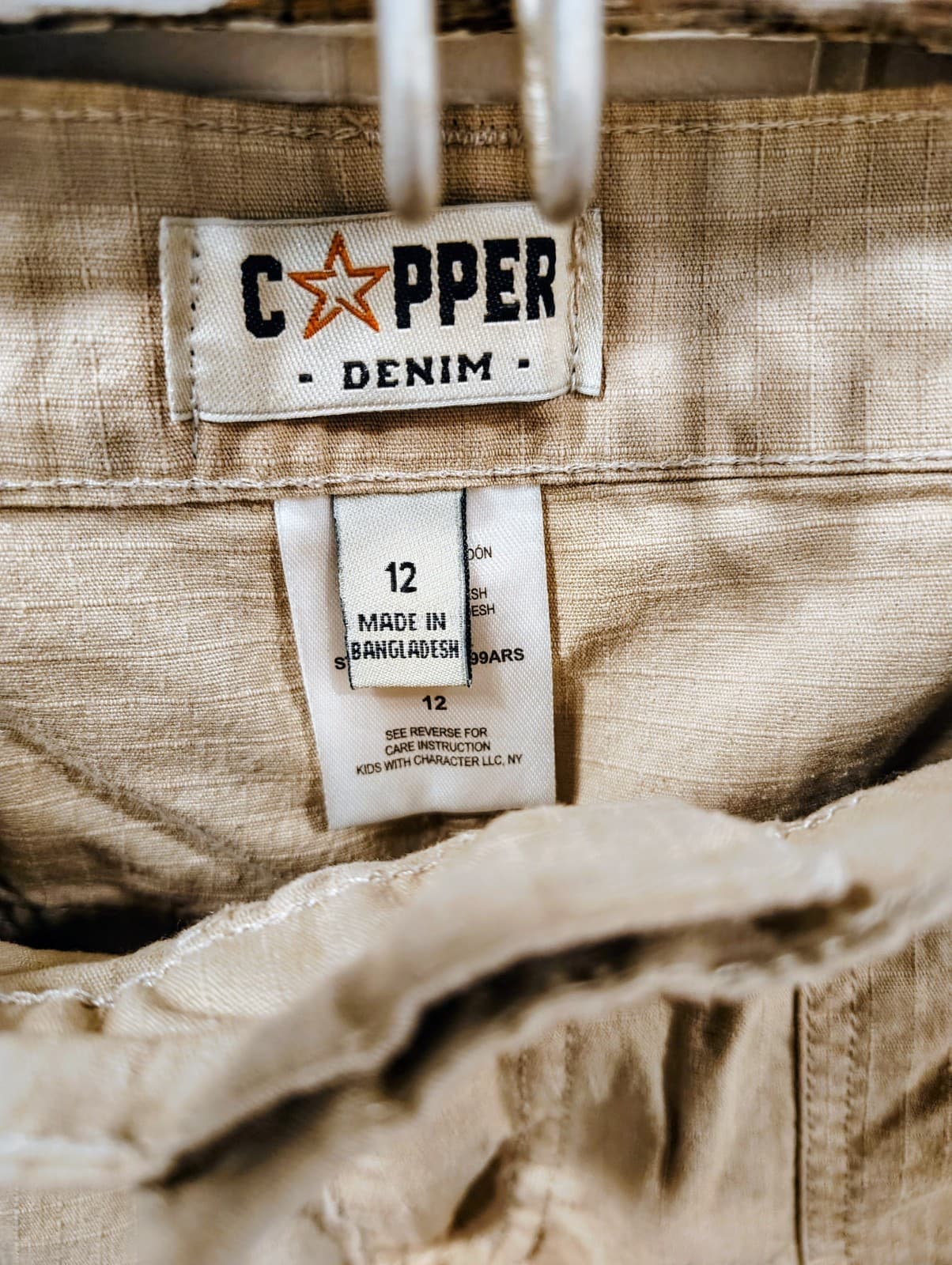 Copper Denim Cargo Shorts Beige Cotton Blend, Boys Size 12 - Thumbnail 7