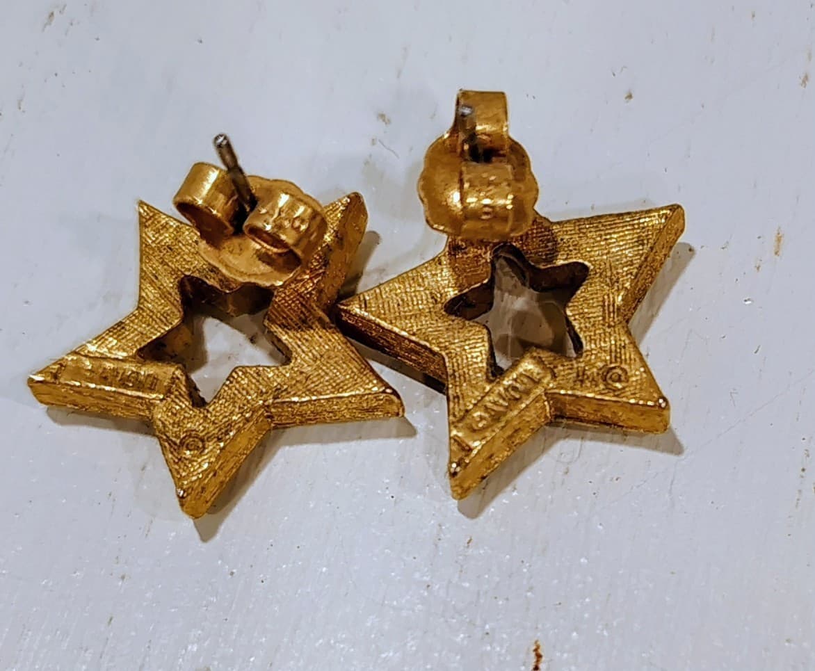 Vintage 1994 AVON Gold Tone Star Clear Rhinestone Stud Pierced Earrings - Thumbnail 5