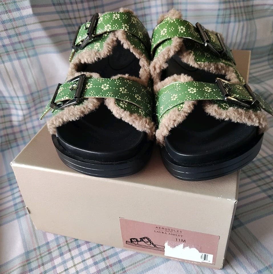 NEW Aerosoles Laura Ashley Women 11M Adjustable Strap Faux Fur Comfort Sandals - Thumbnail 5