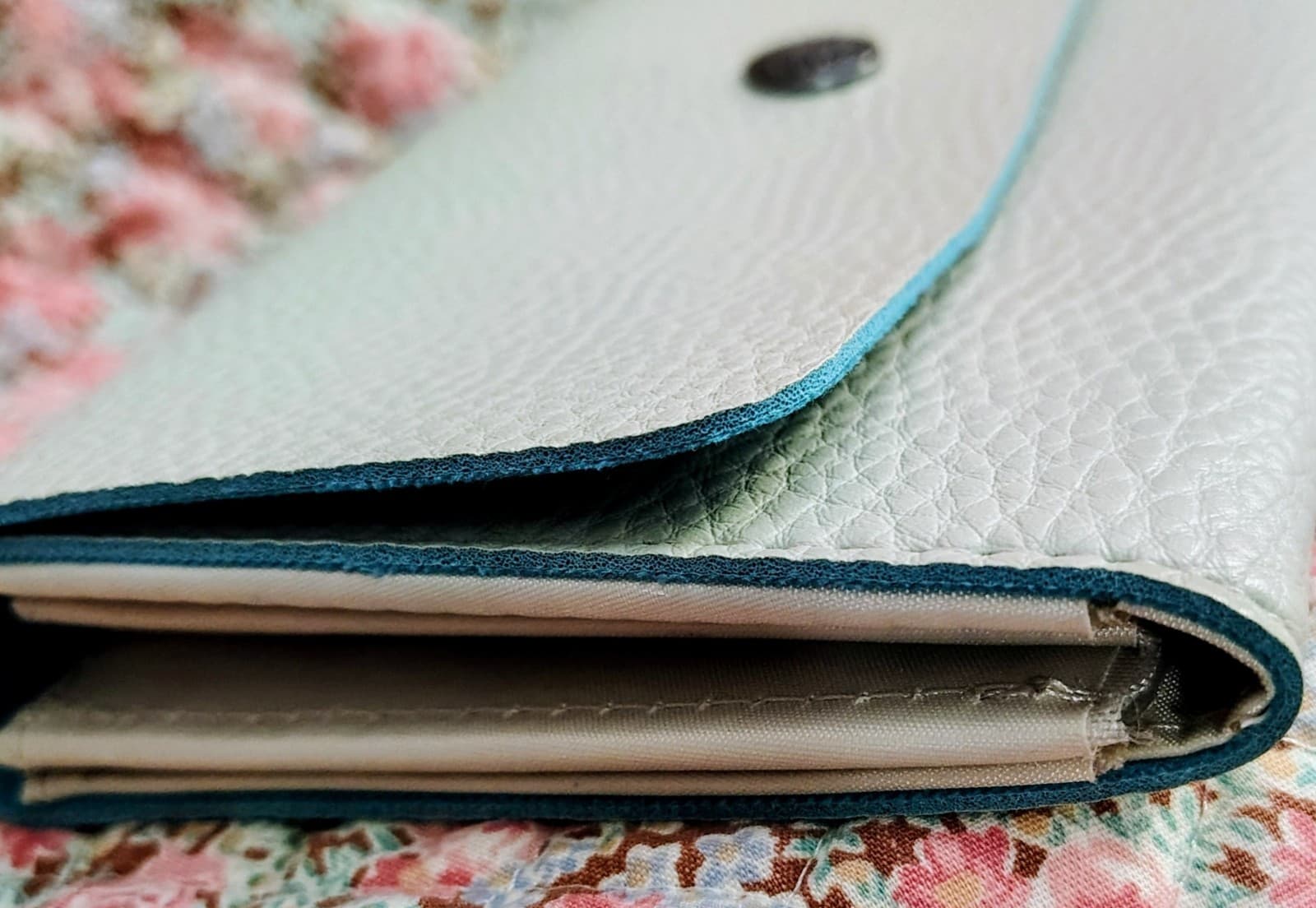 Cream Faux Leather Wallet, NWOT, Turquoise Interior - Thumbnail 2