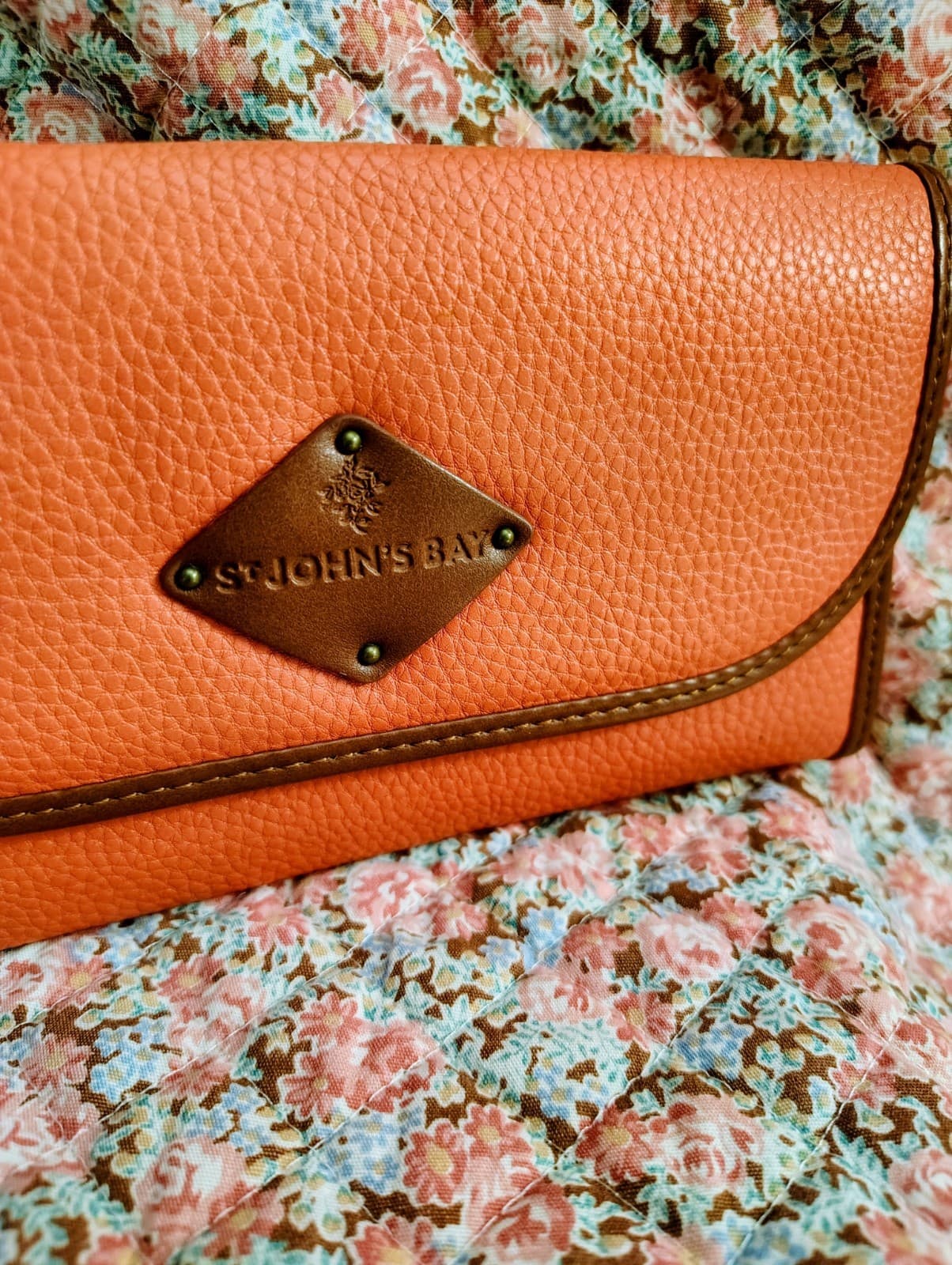 NWT St. John's Bay Wallet, tangerine orange, Brown Trim - Thumbnail 3