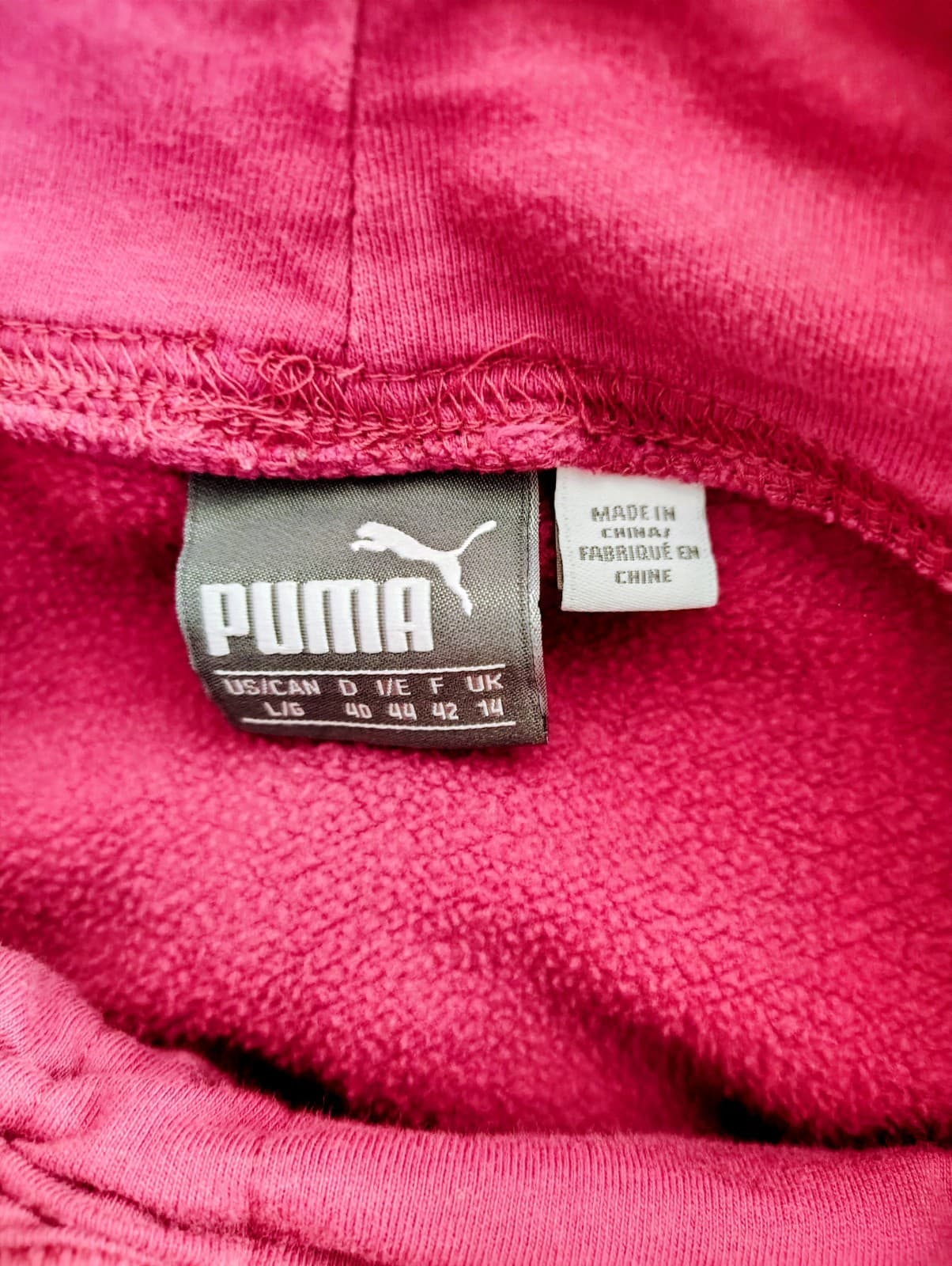 magenta Puma cinch-up cat logo hoodie featuring a unique rolled drawstring neck - Thumbnail 3