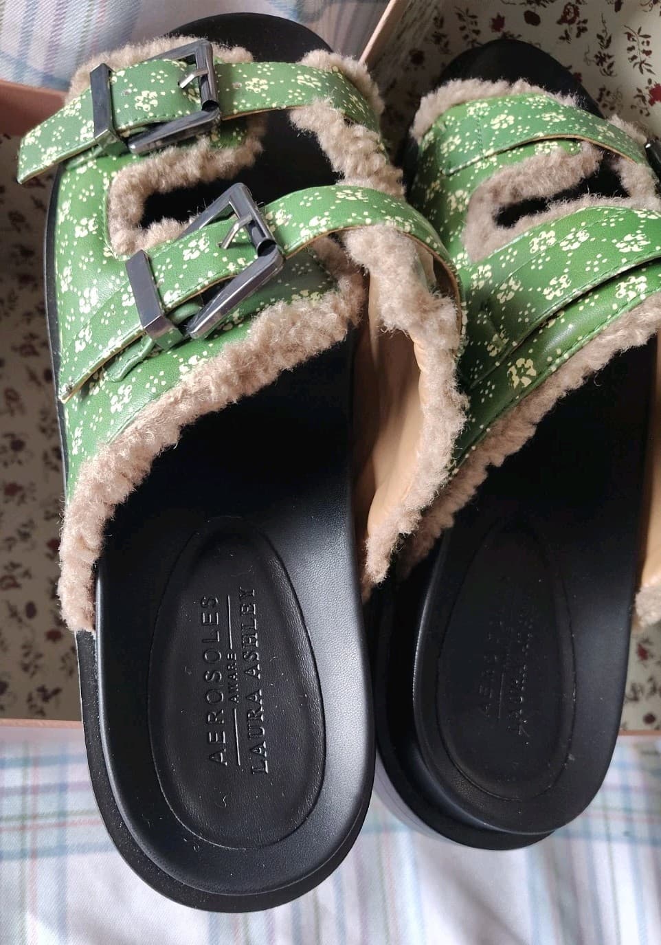 NEW Aerosoles Laura Ashley Women 11M Adjustable Strap Faux Fur Comfort Sandals - Thumbnail 3