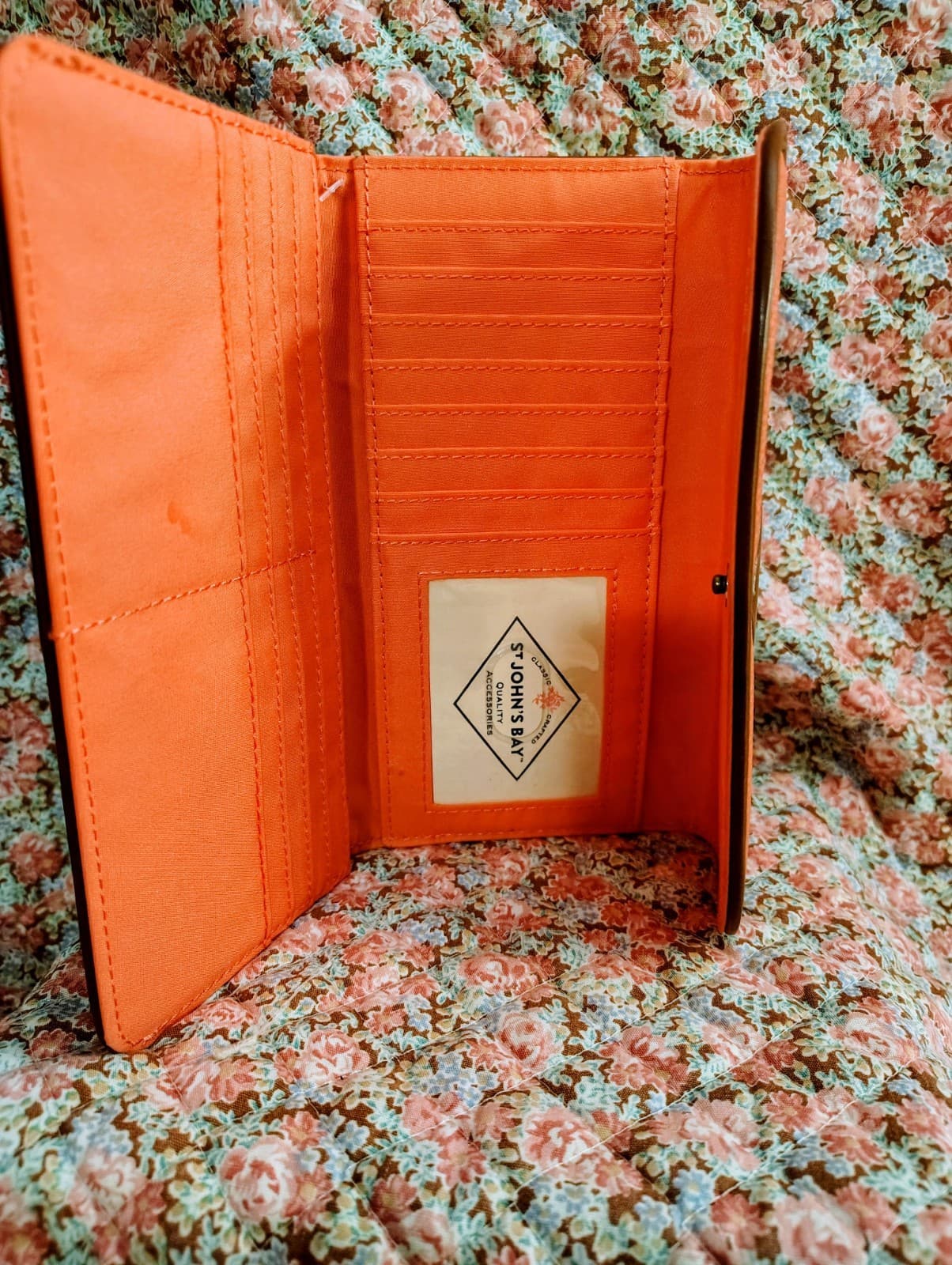 NWT St. John's Bay Wallet, tangerine orange, Brown Trim - Thumbnail 4