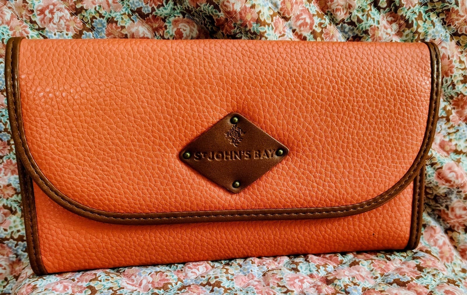 NWT St. John's Bay Wallet, tangerine orange, Brown Trim - Thumbnail 2